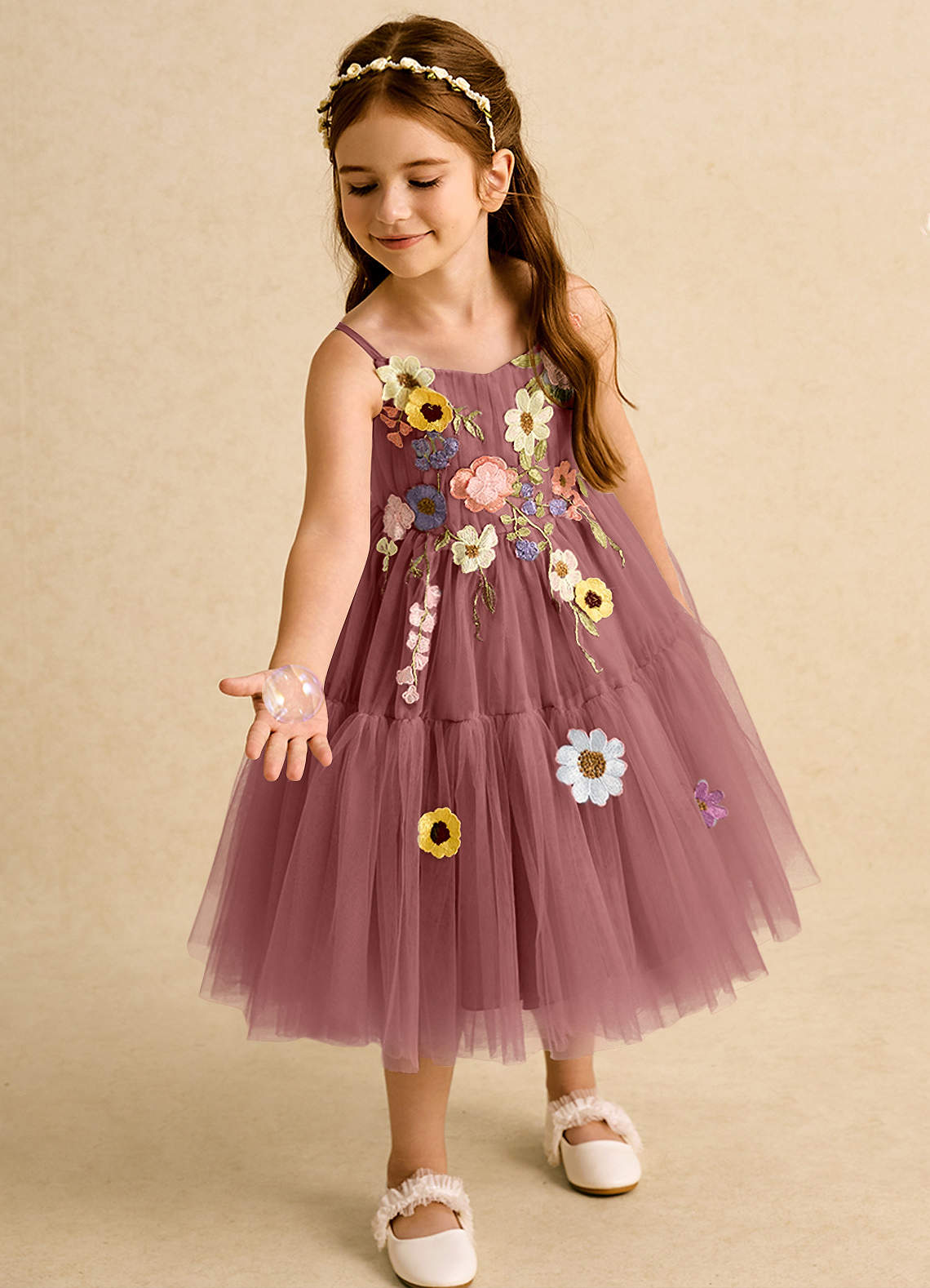 Azazie Osea Blumenmädchenkleider Ballkleid Plissee Tüll Kleid Amethyst image1