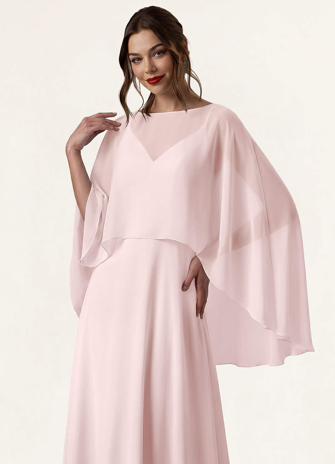 front Azazie Mantella trasparente in chiffon asimmetrico in tinta