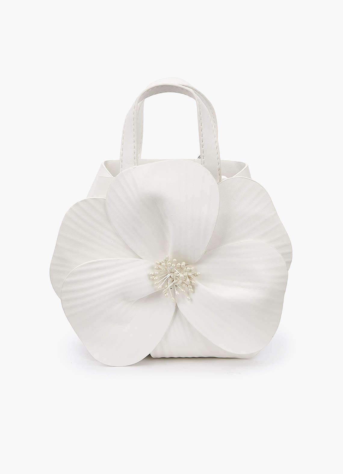 front Bolso de mano de piel sintética con flores de camelia en 3D