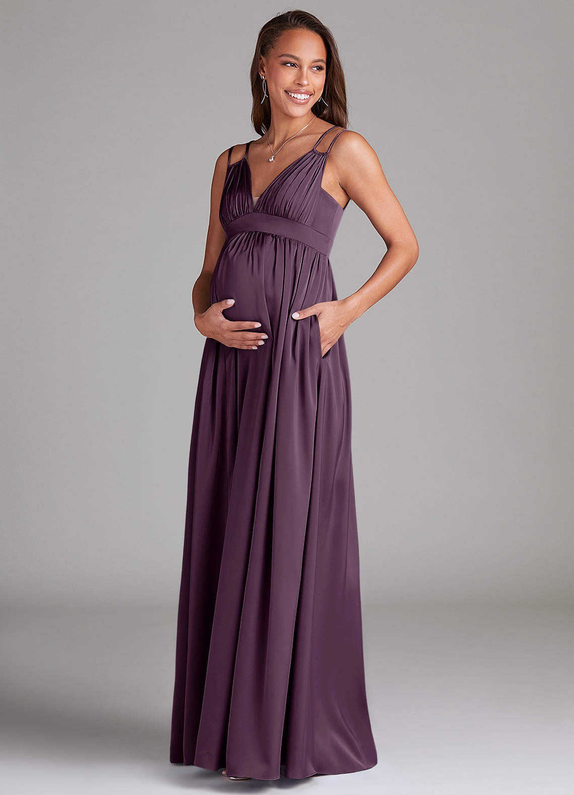 Azazie A-Line V-Neck Floor-Length Tulle Maternity Bridesmaid Dresses - Plum Azazie A-Line V-Neck Floor-Length Tulle Maternity Bridesmaid Dresses - Plum
