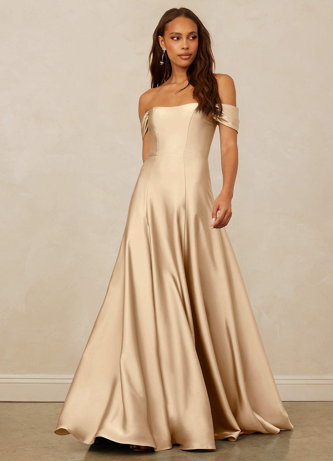 Christian Siriano Bridal for Azazie 1002 Bridesmaid Dresses Off Shoulder Stretch Satin A-line Dress image1