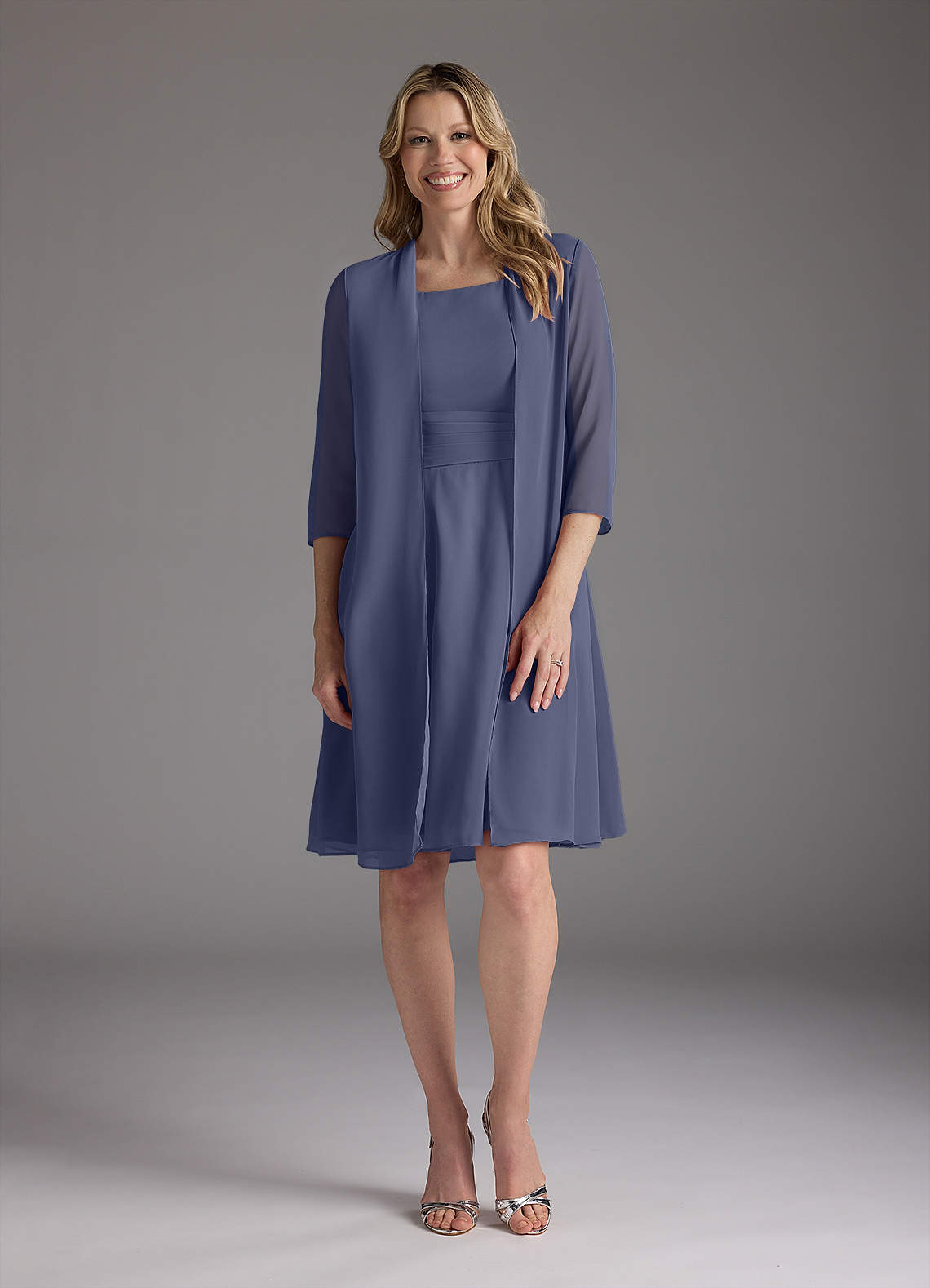 Azazie Shirley Mère de la mariée Robes Robe Trapèze en Mousseline de soie Plissé Scoop Bleu Orageux image1