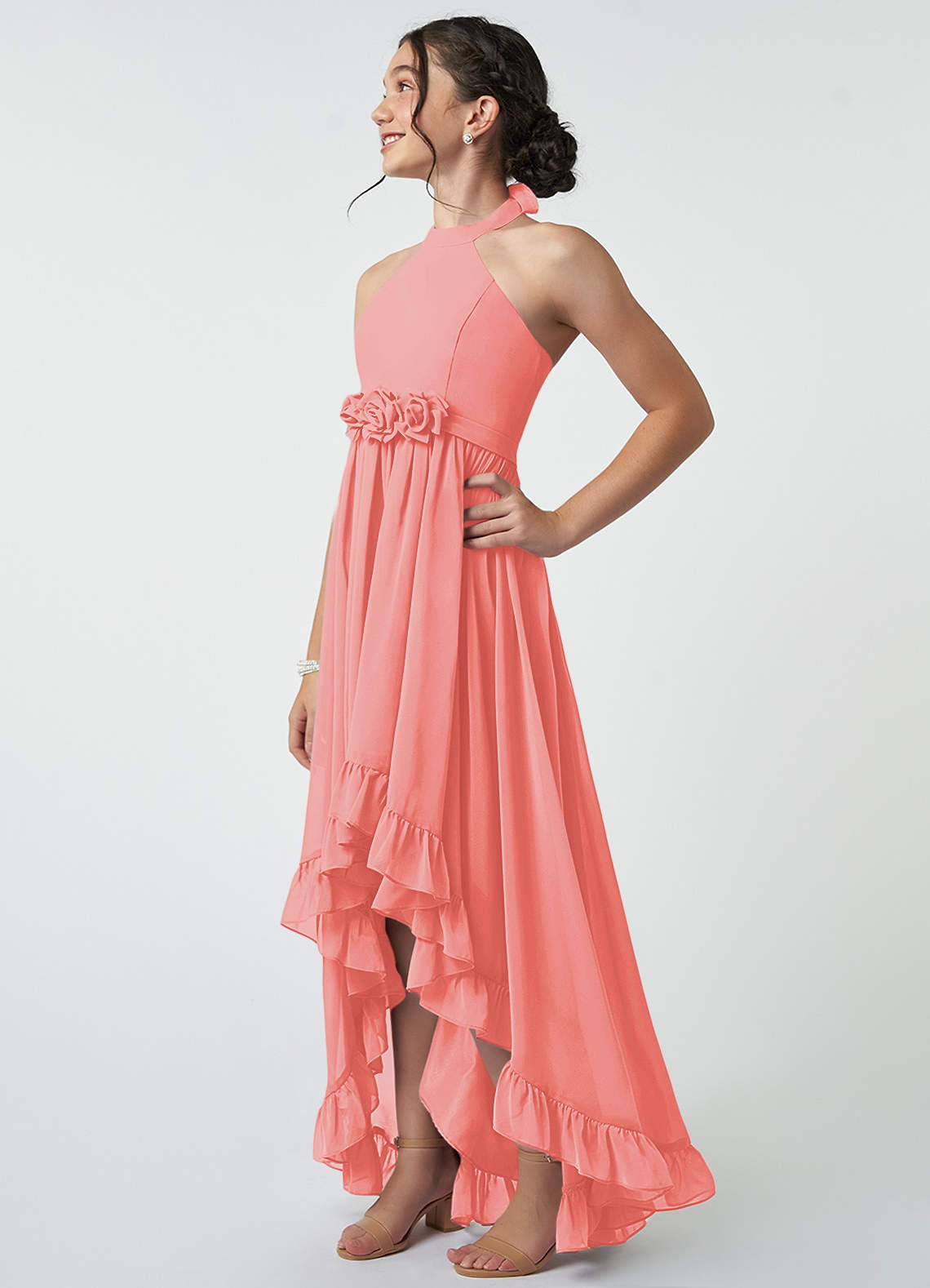 Coral Azazie Hermione JBD Junior Bridesmaid Dresses | Azazie
