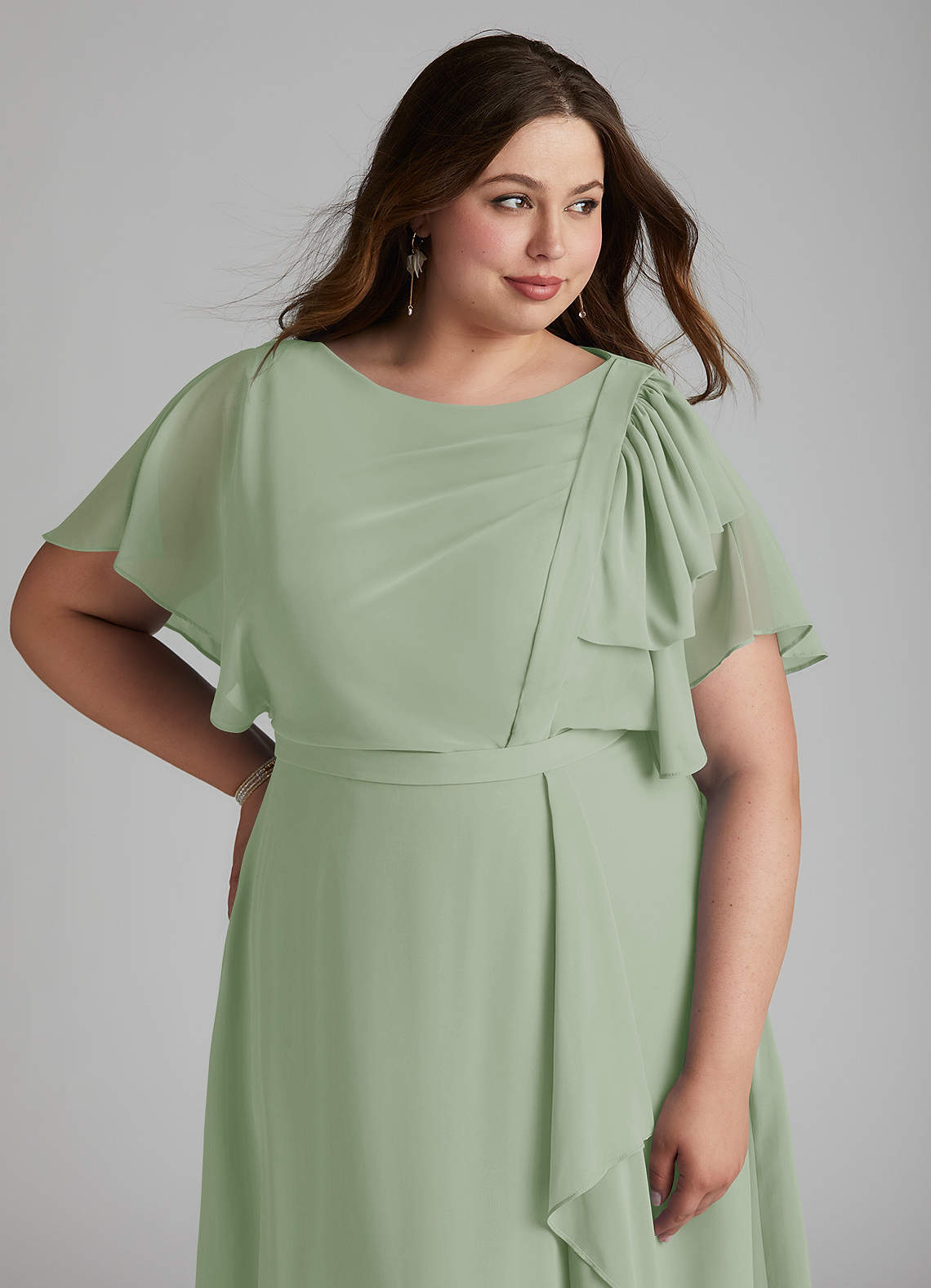 Azazie Aaliyah Modest Bridesmaid Dresses A-Line Scoop Pleated Chiffon Floor-Length Dress image10