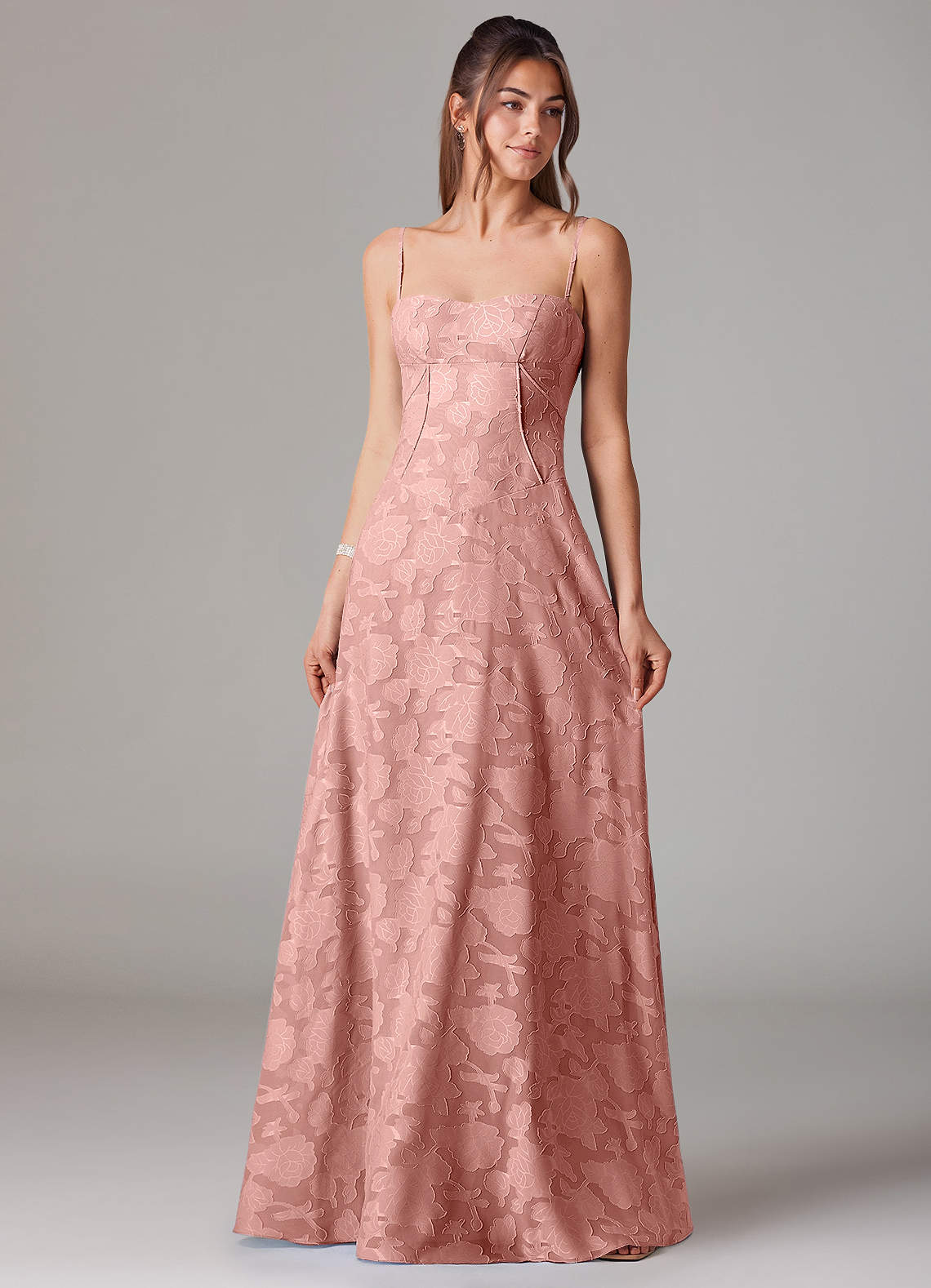 Azazie Valentine Bridesmaid Dresses Rosette A-Line Sweetheart Neckline Floral Burnout Dress image1