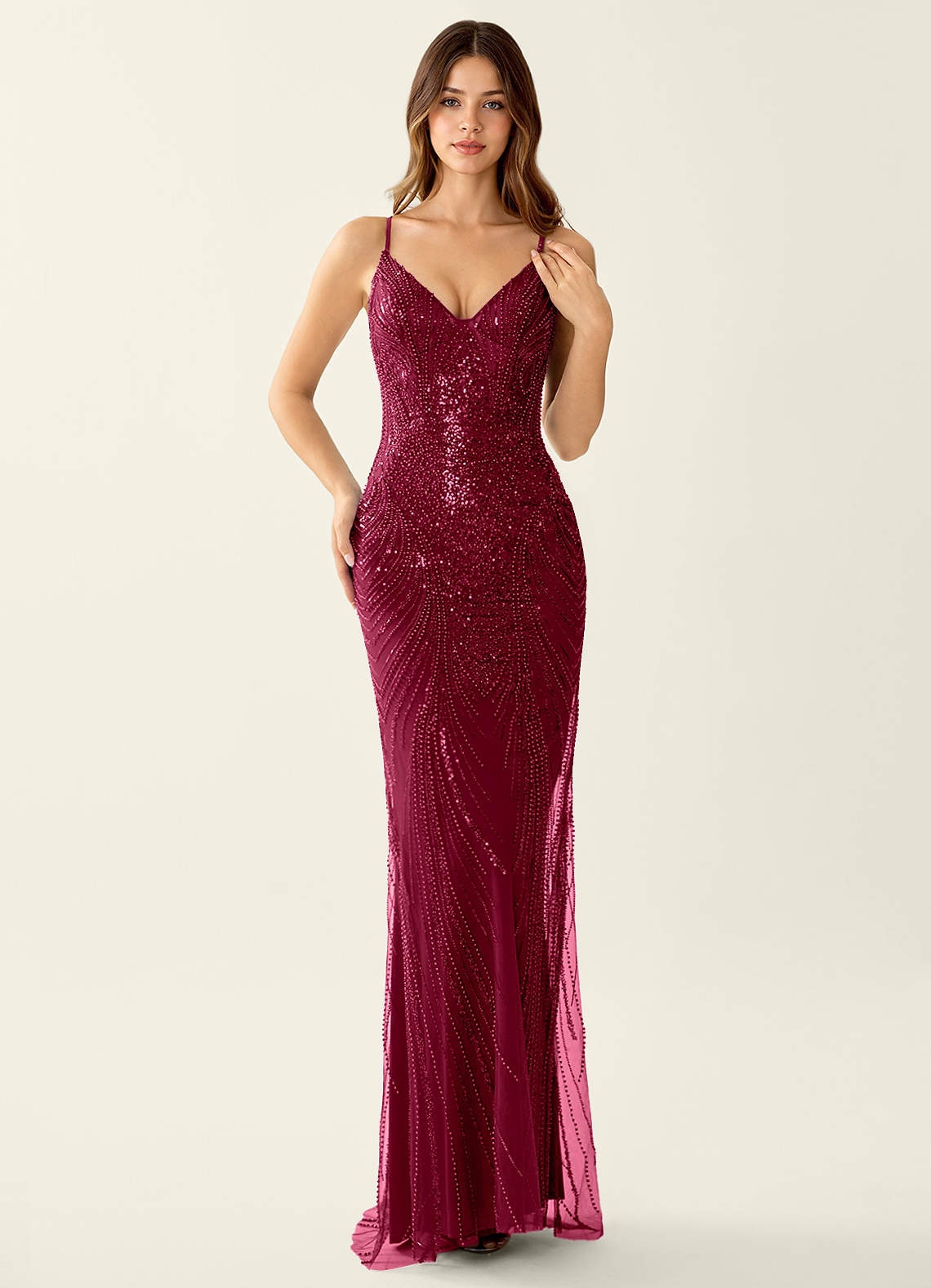Magnolia Burgundy Mermaid Sequined embroidery Prom Dress | Azazie