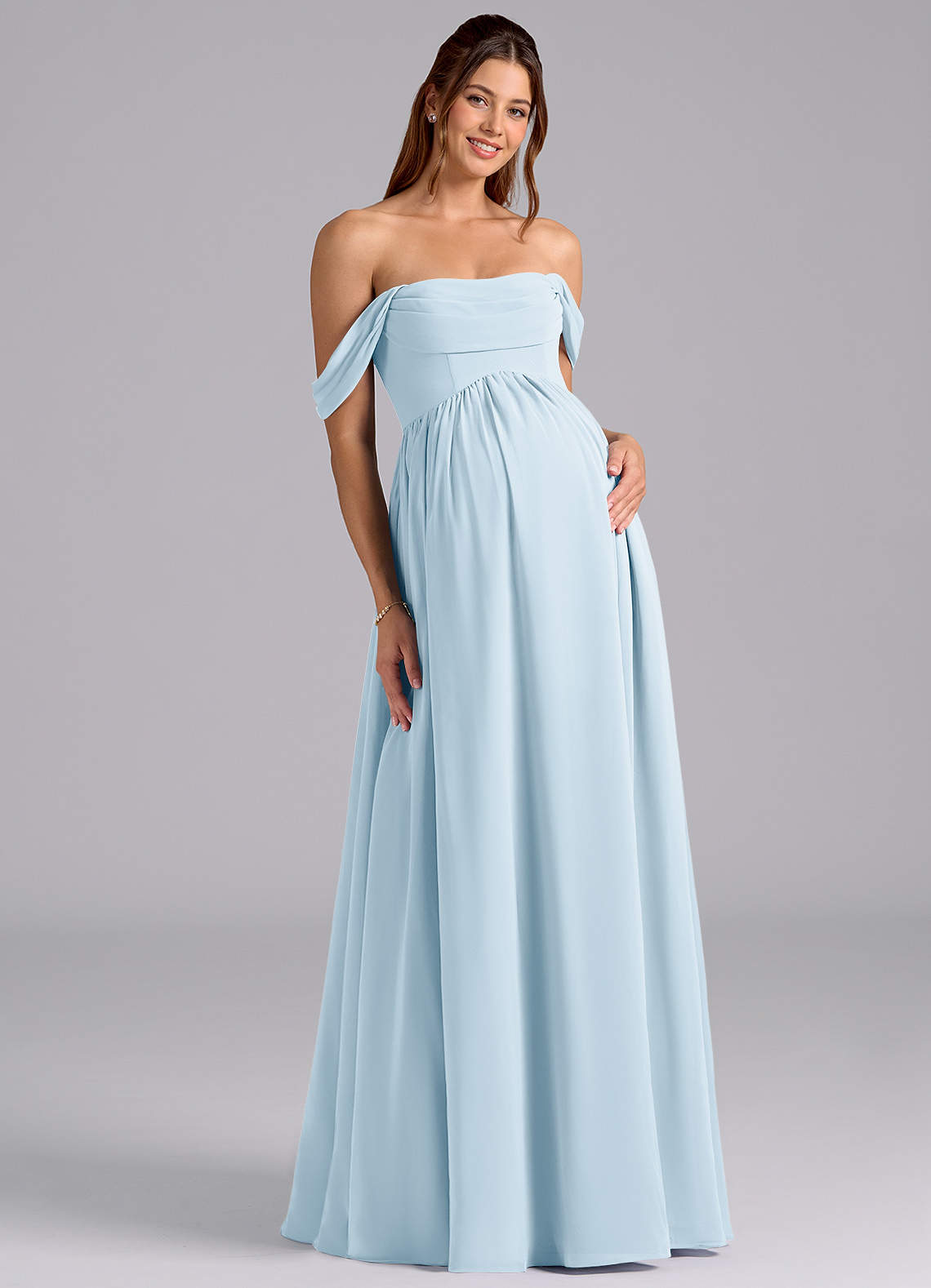 Azazie Saige Maternity Bridesmaid Dresses A-Line Pleated Chiffon Floor-Length Dress image2