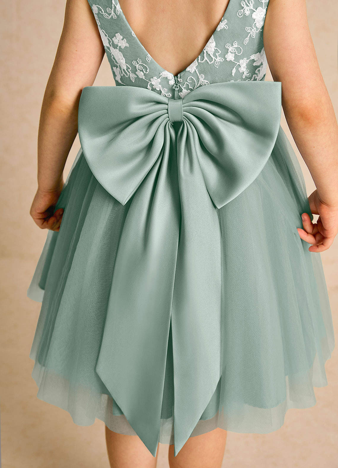 Azazie Butterfly Silver Sage A-Line Lace Dress