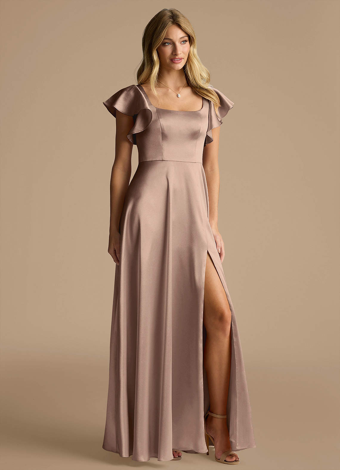 taupe bridesmaid dresses long Azazie Bondi Blue Striped Crochet Long Annabella Short Sleeves Size:1X / US 18-20
