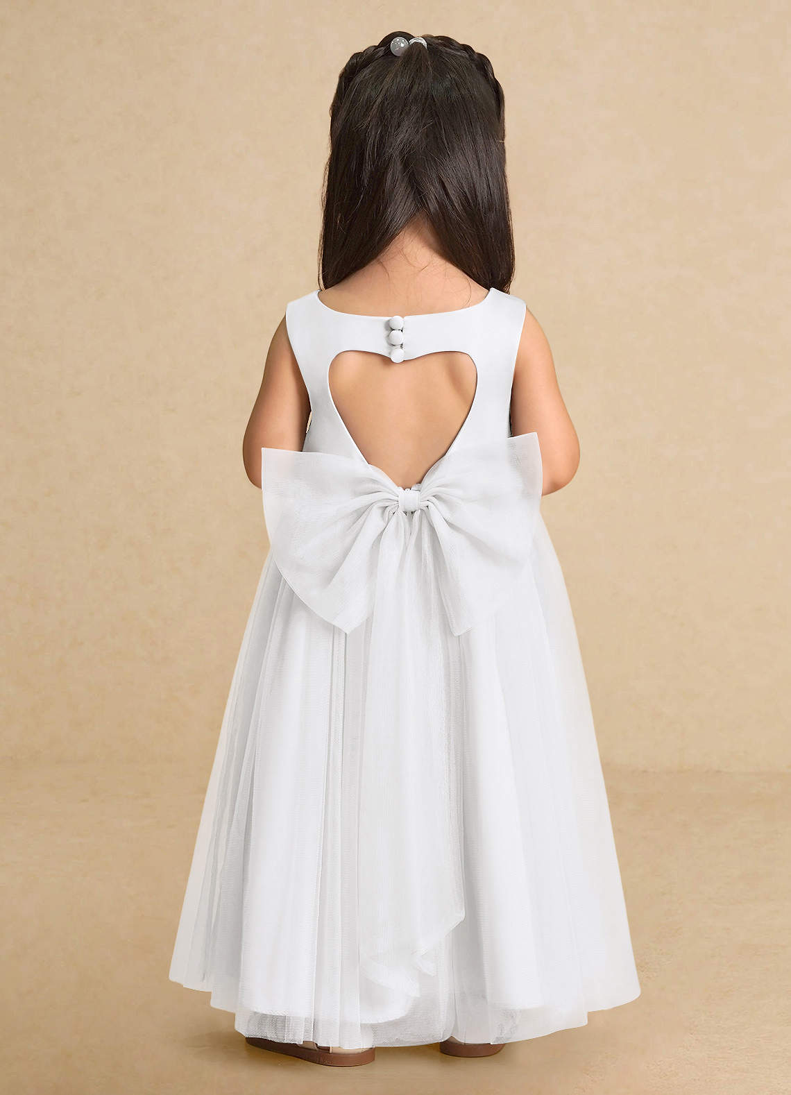 Azazie Muni Flower Girl Dresses White A-Line Bow Tulle Dress image3