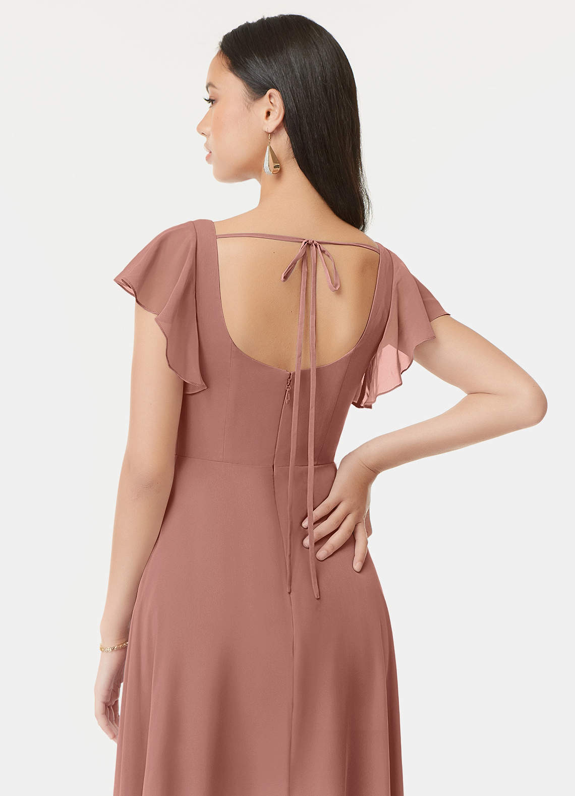 Azazie Bondi Bridesmaid Dresses Cedar Rose A-Line Ruffled Chiffon Dress image2