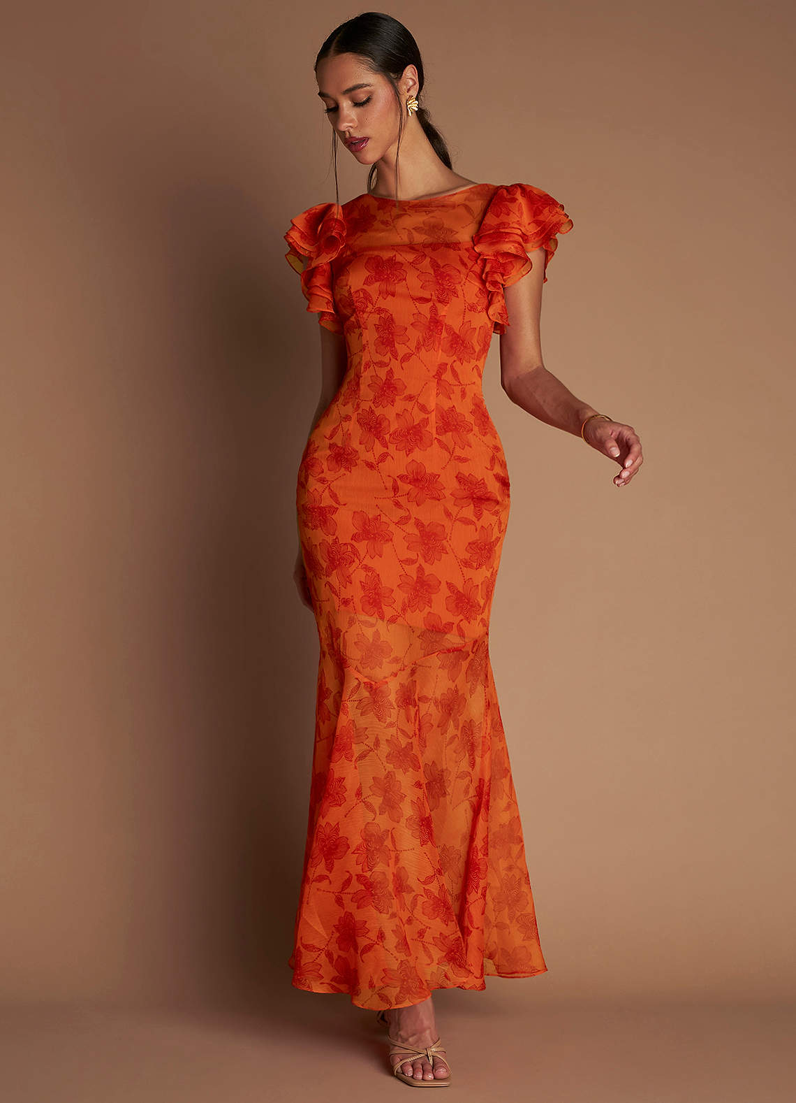 slim fit dress slacks Elle Zeitoune Whitney Dress - Tangerine main image 1