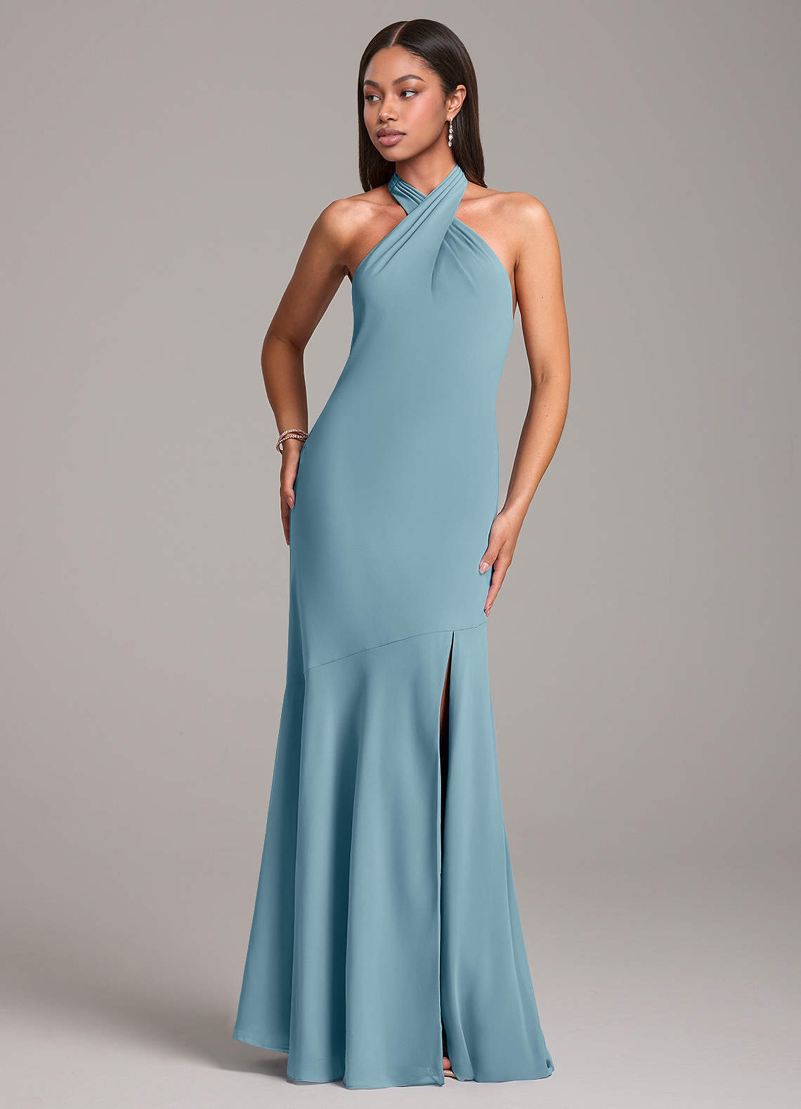Azazie Lorena Moody Blue Chiffon Bridesmaid Dresses | Azazie