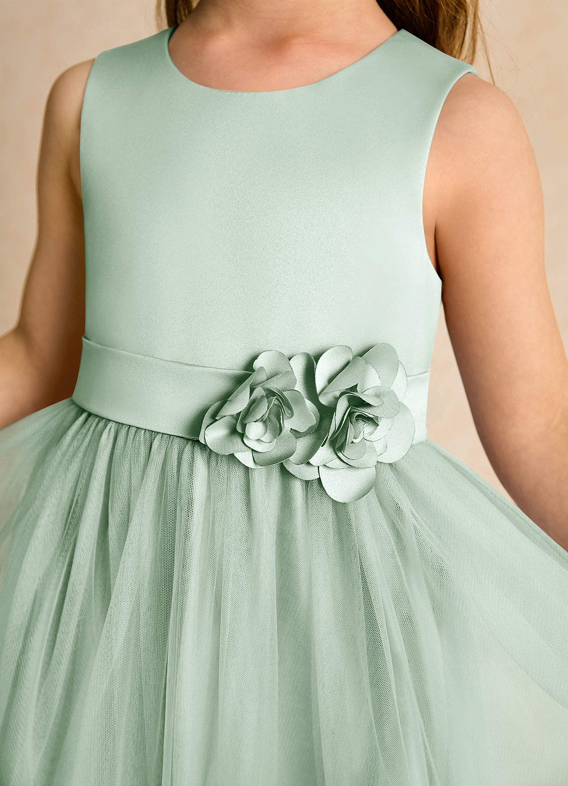 Azazie Miracle Flower Girl Dresses Agave A-Line Bow Matte Satin Dress image5