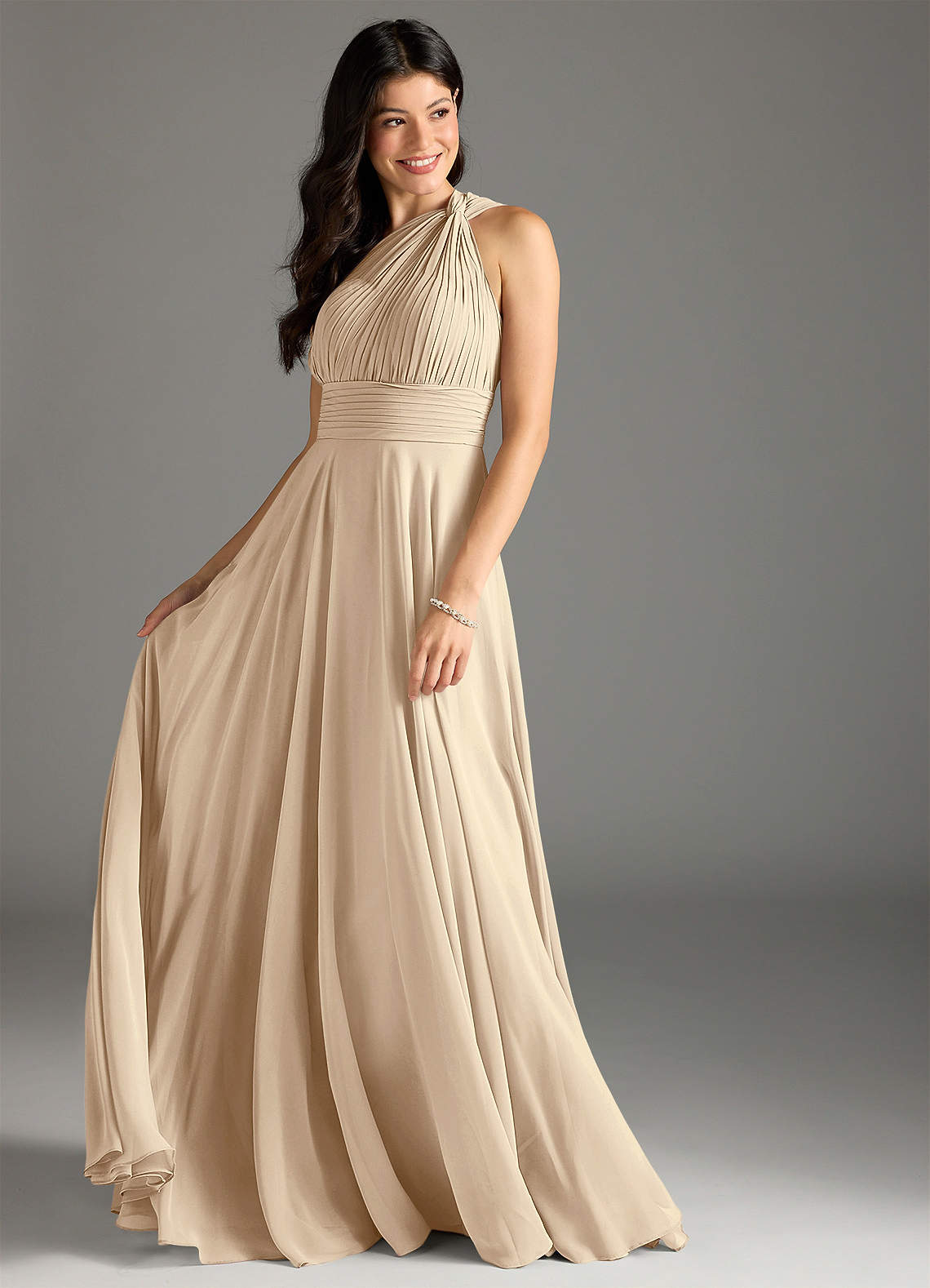 Azazie Charlize Bridesmaid Dresses Champagne A-Line One Shoulder Chiffon Dress image2