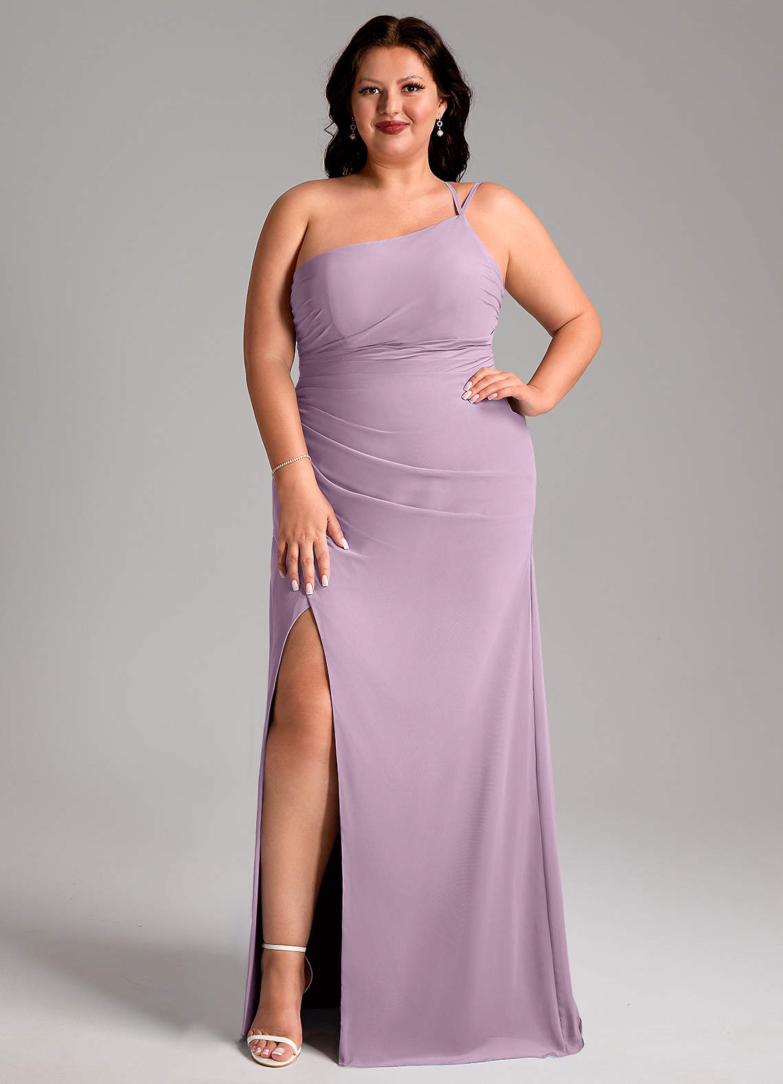 Azazie Eren Jurken voor bruidsmeisjes Jurk van Chiffon met Kolom One-Shoulder Blauweregen image1