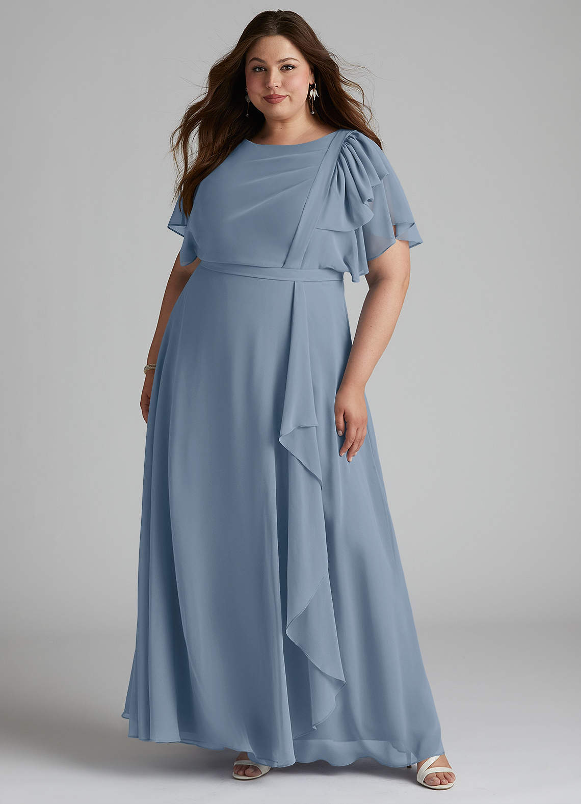 Azazie Aaliyah Modest Bridesmaid Dresses A-Line Scoop Pleated Chiffon Floor-Length Dress image5