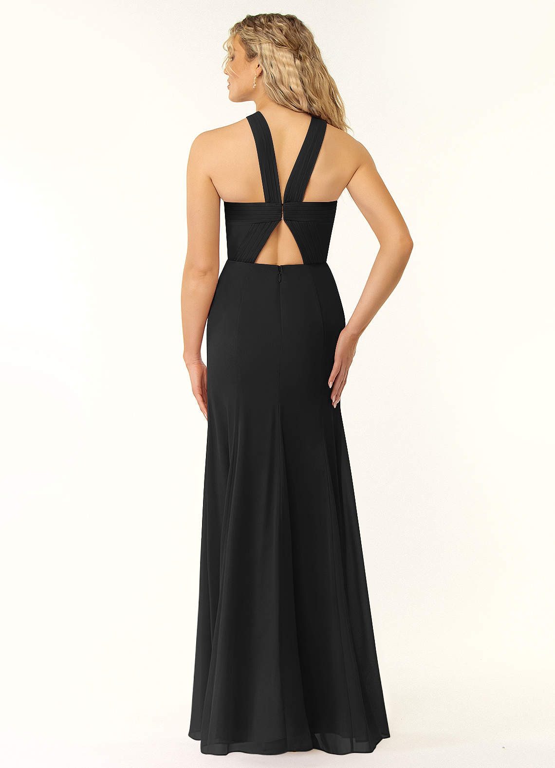 Azazie Rue Bridesmaid Dresses Black A-Line Halter Chiffon Dress image2