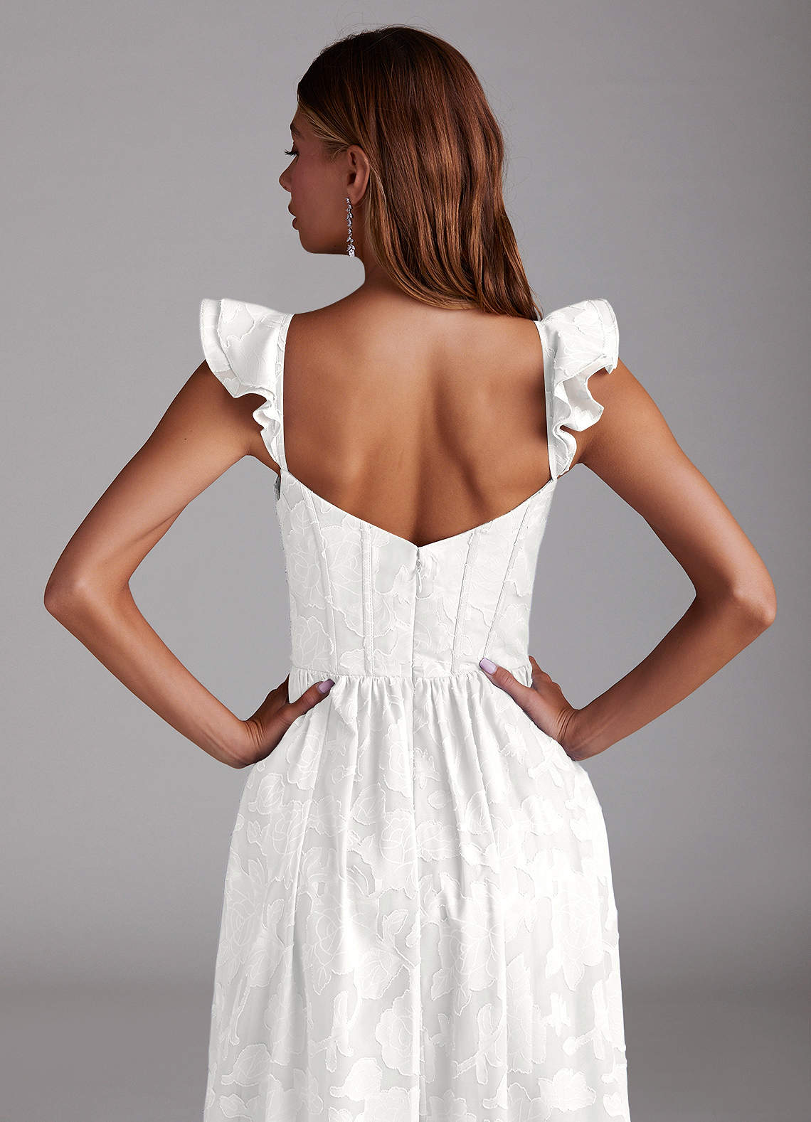 Azazie Denisse Brautjungfernkleider A-Linie Gestreift Blumen-Burnout Kleid Weiß image5