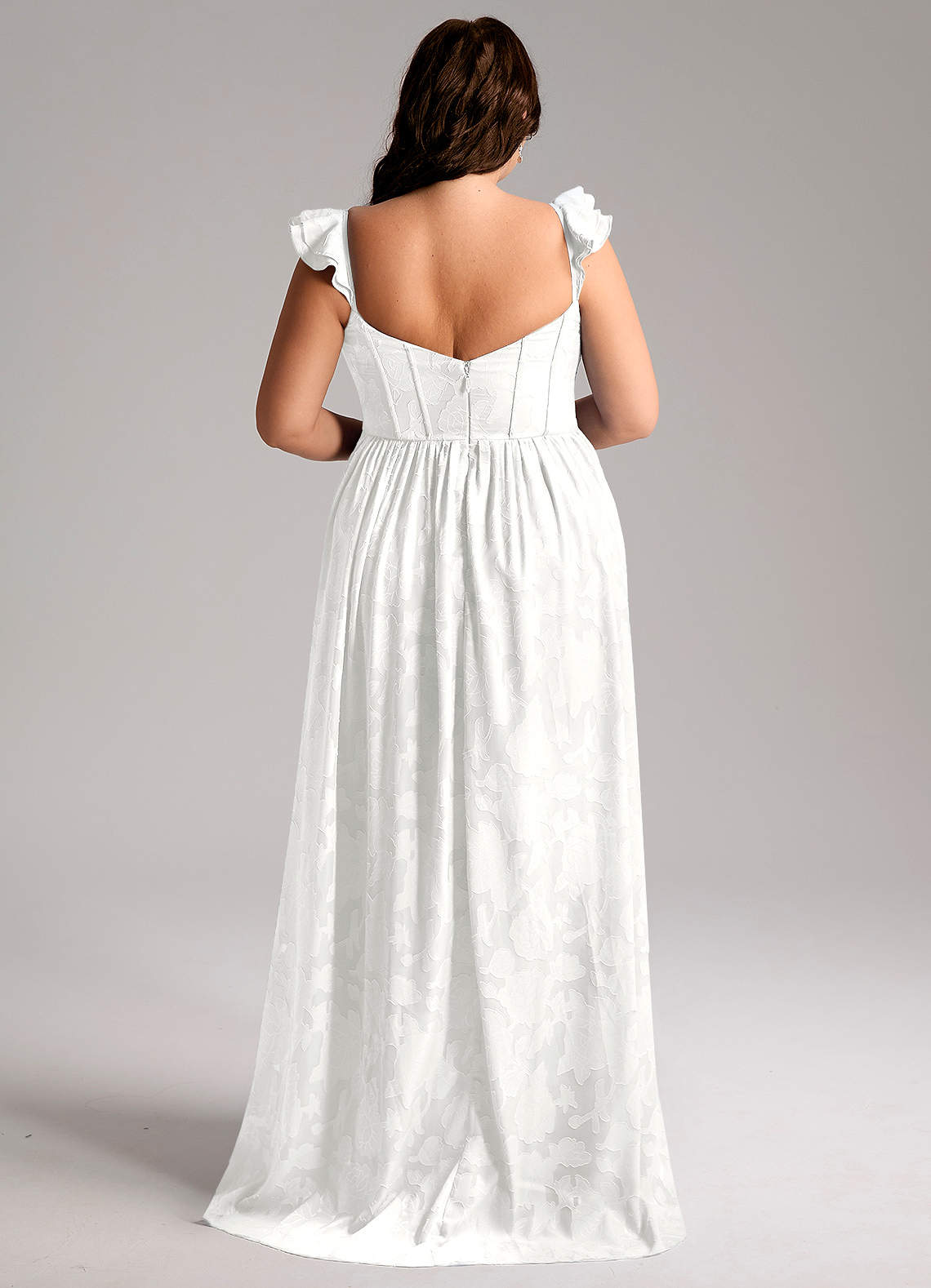 Azazie Denisse Brautjungfernkleider A-Linie Gestreift Blumen-Burnout Kleid Weiß image7