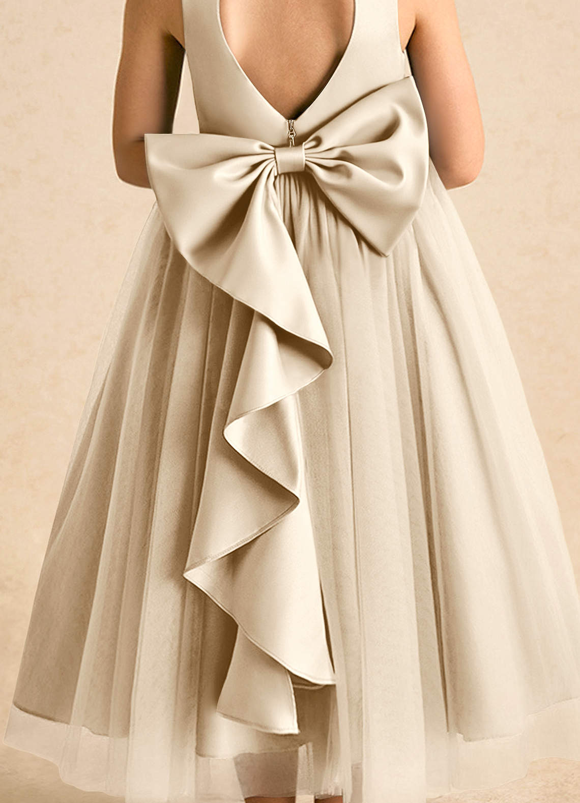 Azazie Solia Robe Demoiselle D'honneur Fillette Robe Princesse en Tulle Arc Champagne image6