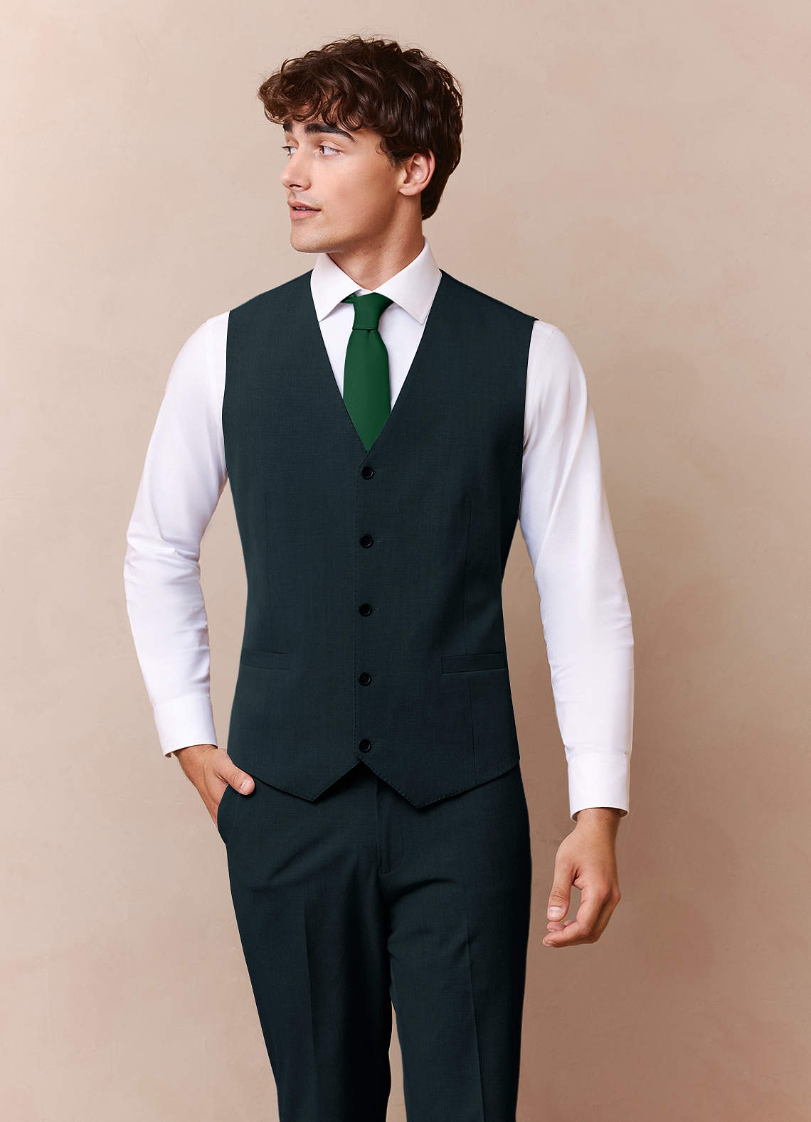 front Savile Dark Green Wool Blend Suit Vest