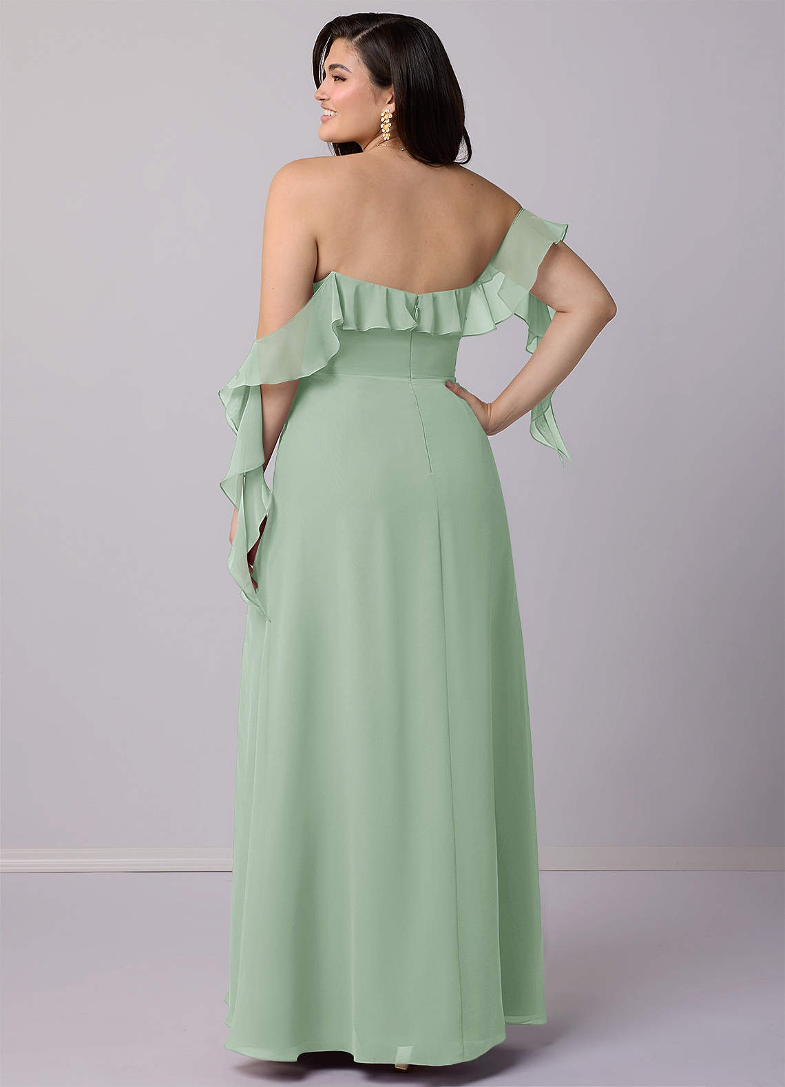 Barbie ♥ Azazie Bridesmaid Dresses Agave A-Line Off the Shoulder Chiffon Convertible Dress image10