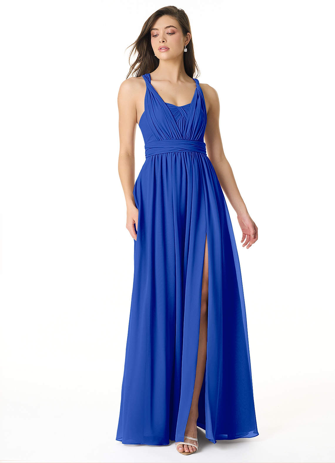 Azazie Olani Abiti da Damigella Abito Convertibile A-Line in Chiffon a Spalla Scoperta Blu Reale image1
