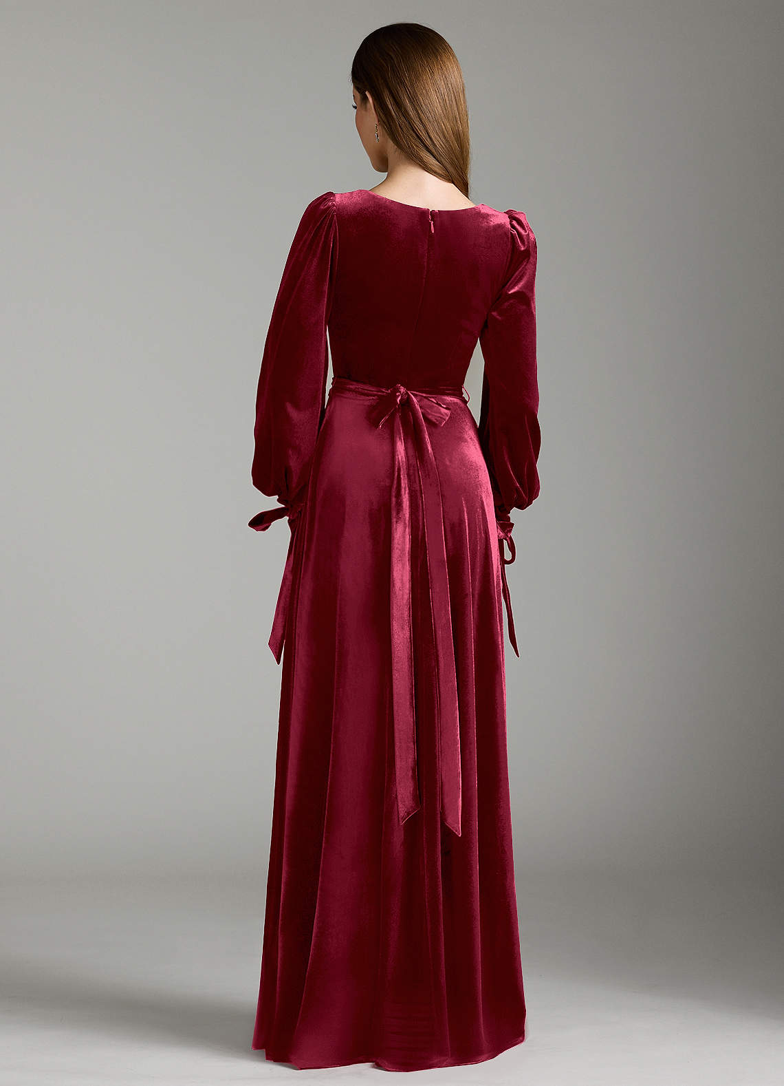 Azazie Leonia Bridesmaid Dresses Burgundy A-Line Long Sleeve Velvet Dress image6