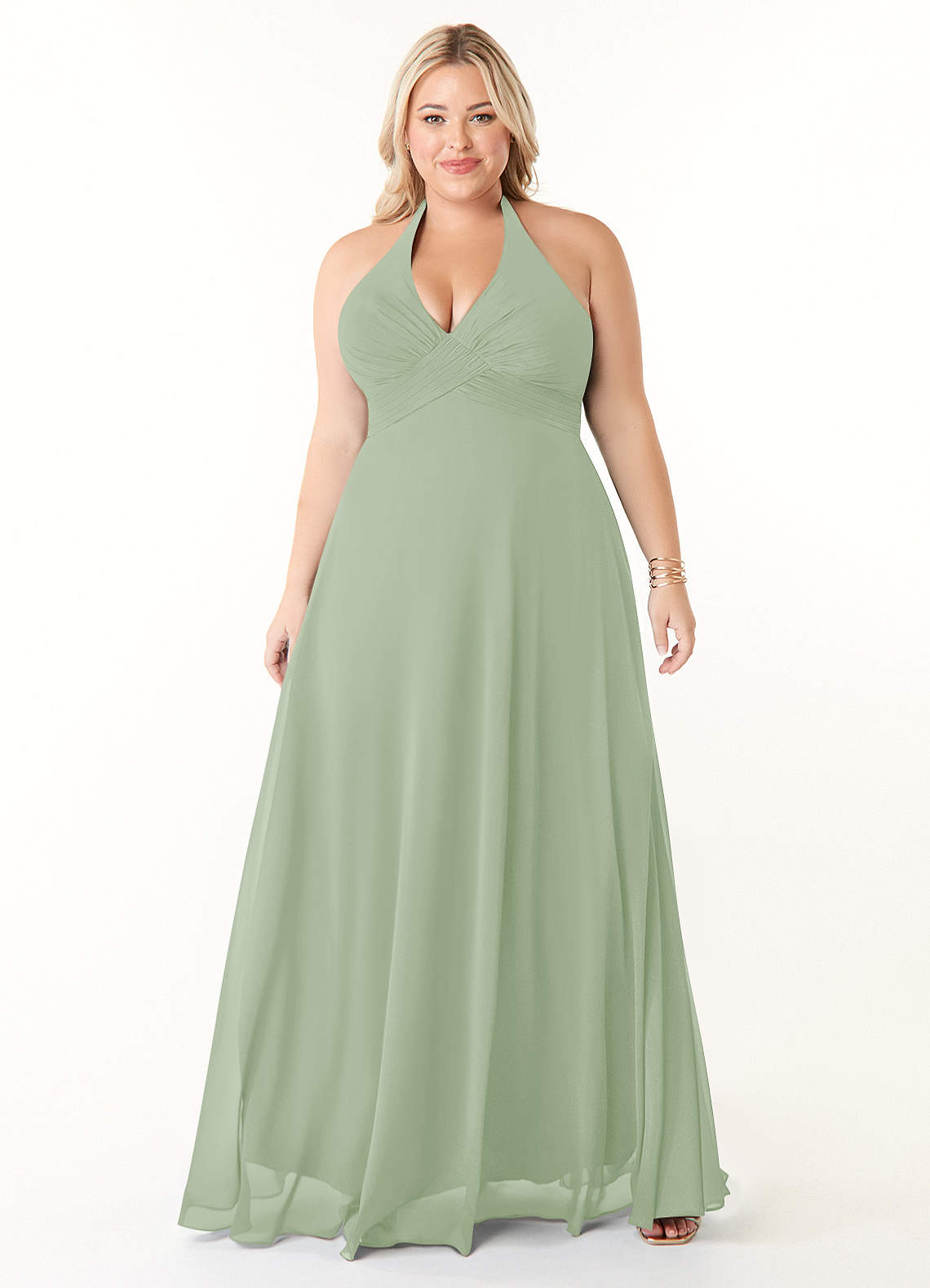 Azazie Tessie Bridesmaid Dresses Dusty Sage A-Line V-Neck Pleated Chiffon Dress image5