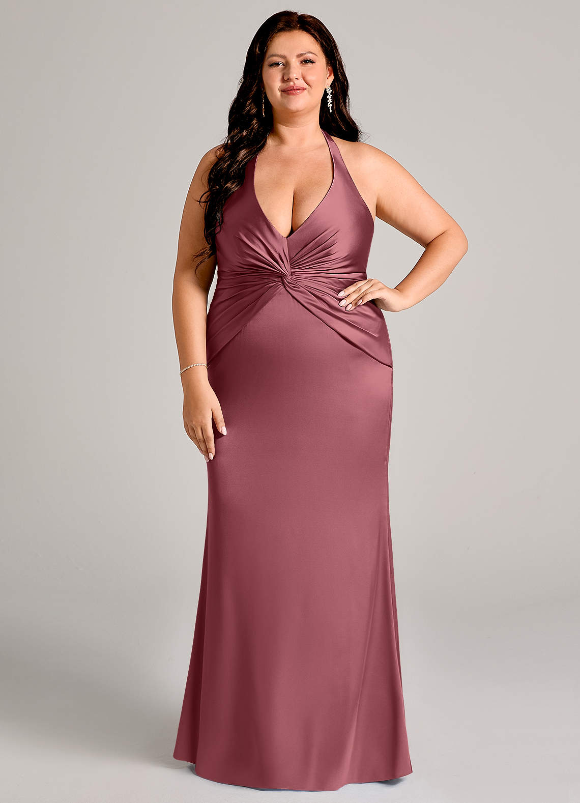 Azazie Valerie Bridesmaid Dresses Desert Rose Mermaid Pleated Stretch Satin Dress image1