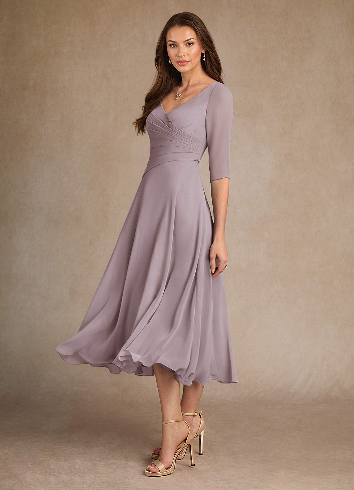 Azazie Durant Abiti per la Madre della Sposa Abito A-Line in Chiffon Plissettato Dusk image1