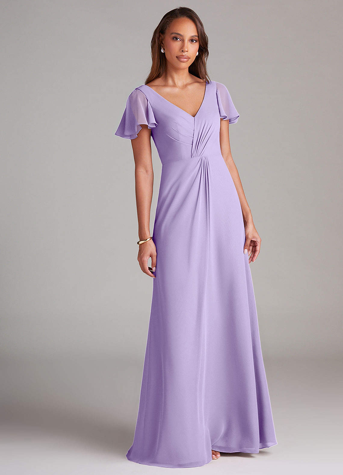 Azazie Soren Bridesmaid Dresses Lilac A-Line Ruched Chiffon Dress image1