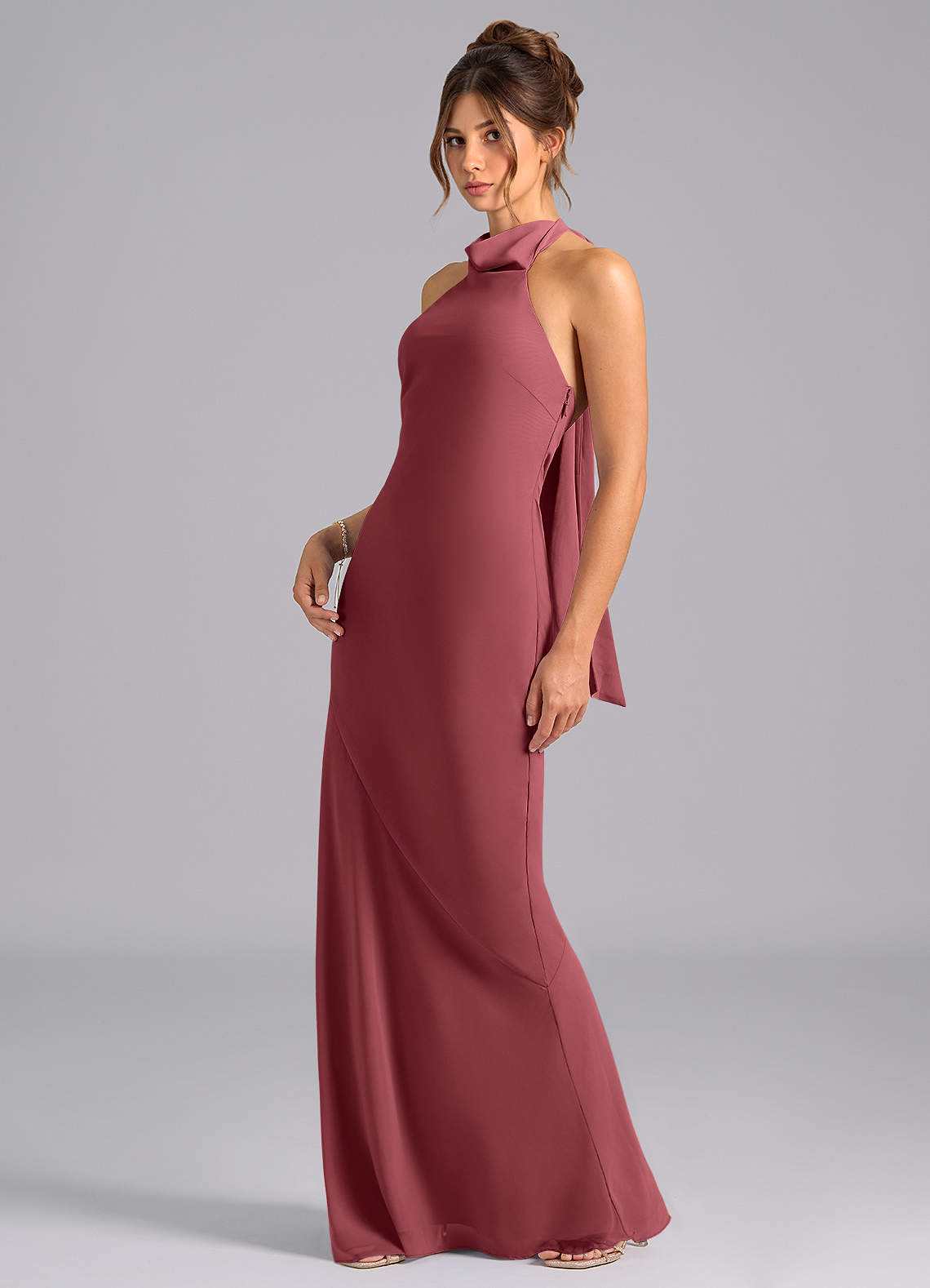 Azazie Velli Bridesmaid Dresses Merlot Mermaid Bow Chiffon Dress image1