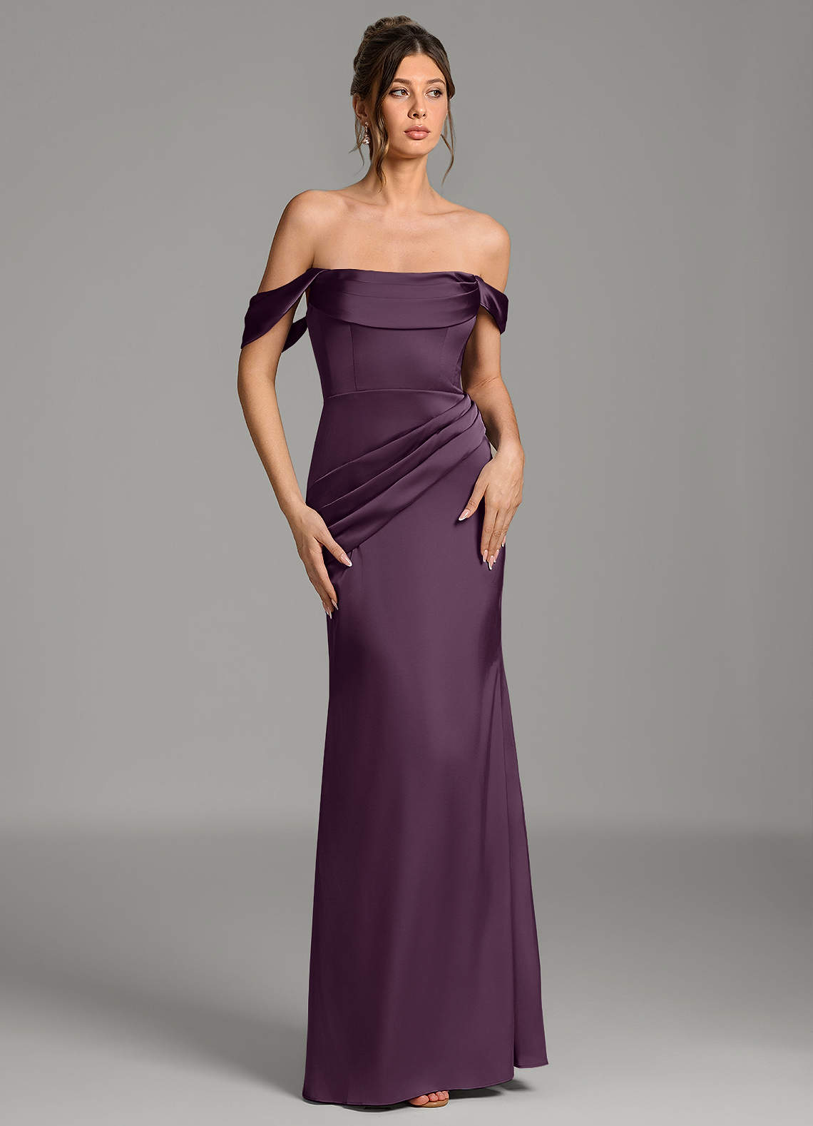 Azazie Mermaid Off The Shoulder Floor-Length Stretch Satin Bridesmaid Dresses
