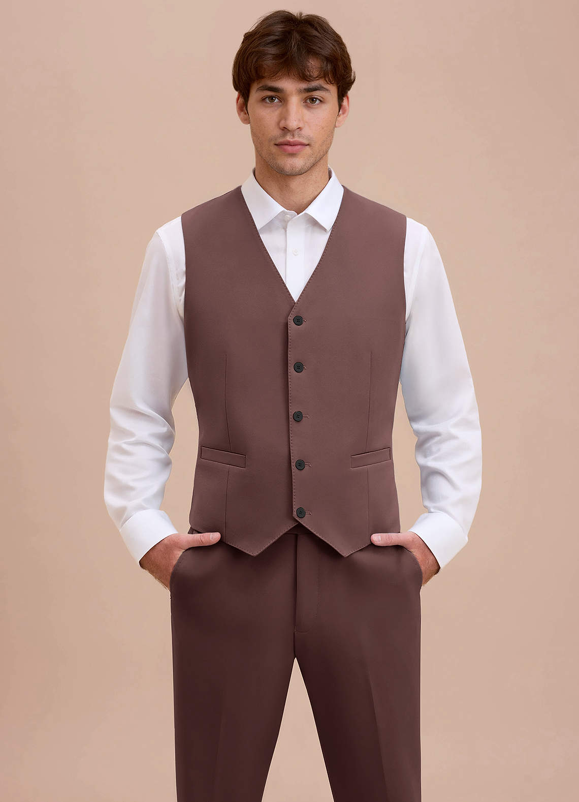 front Ethan Espresso Refined Weave Suit Vest
