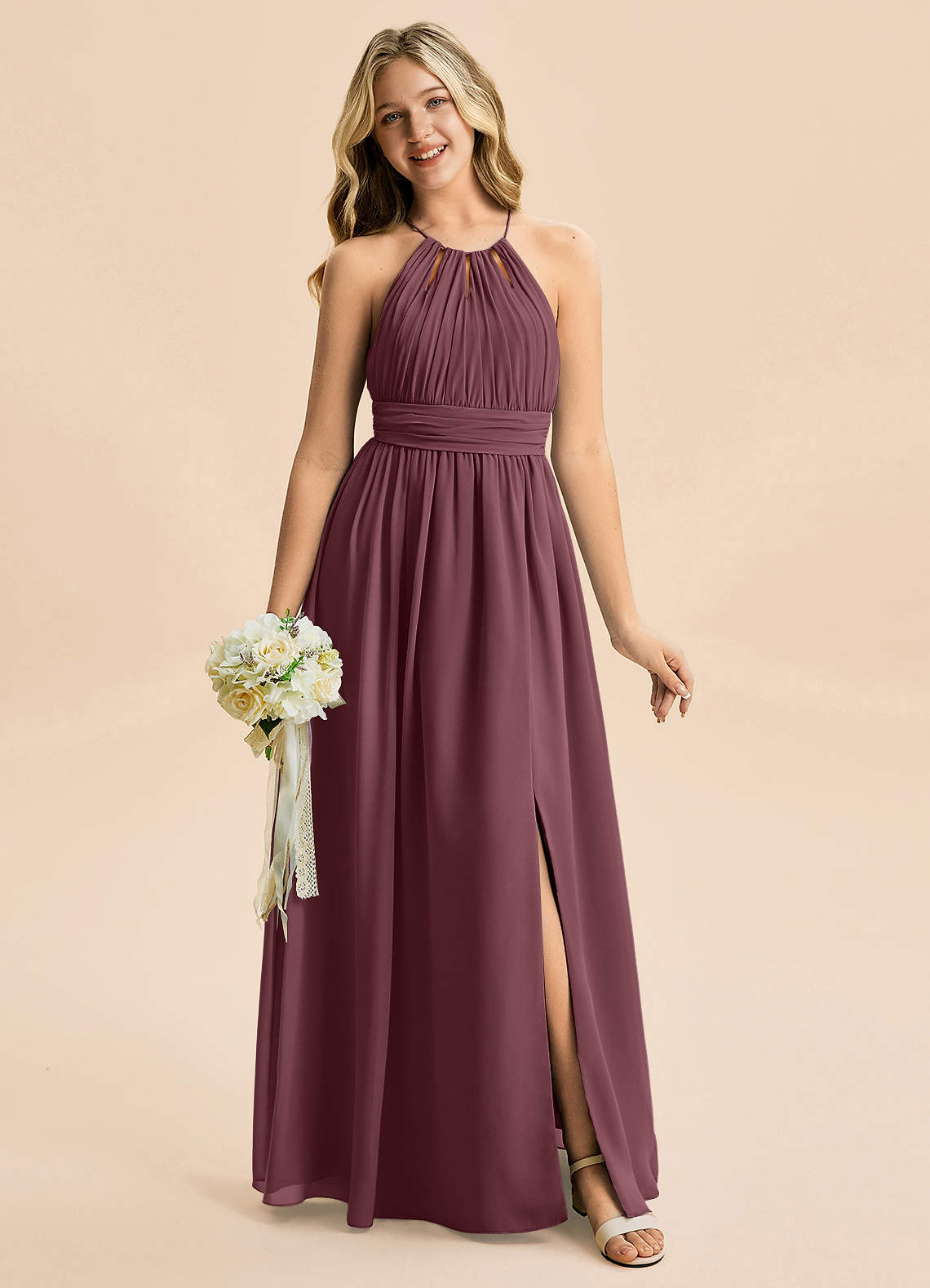 Azazie Noelle Junior Vestido Sangria de Chiffon de Linha A com Plissado image5