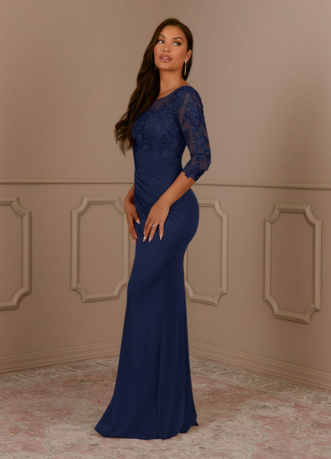 Azazie Fatemah Mother of the Bride Dresses Dark Navy Mermaid Scoop Lace Lace Dress image1