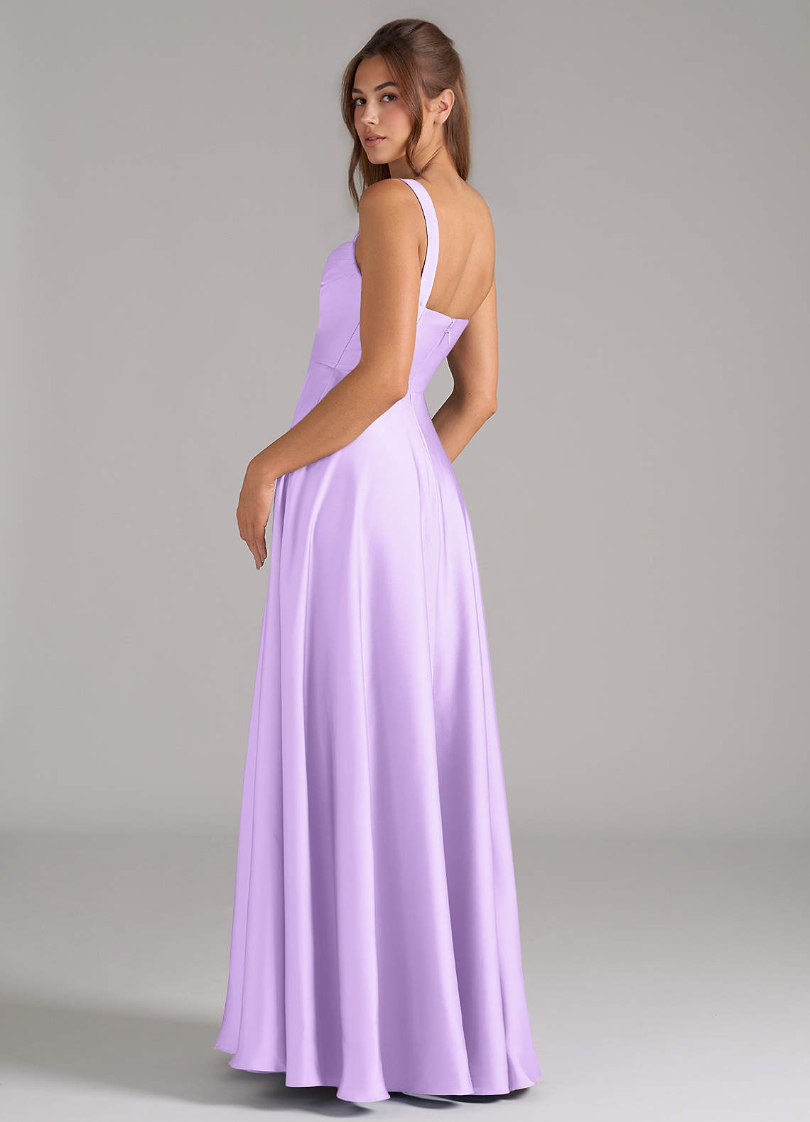 Azazie Shaude Bridesmaid Dresses Lilac A-Line Pleated Stretch Satin Dress image6