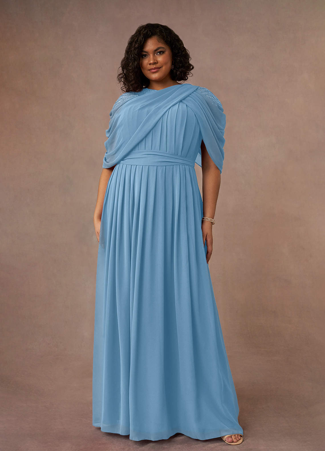 Azazie Olena Moeder van de bruid jurken A-Lijn Jurk van Chiffon Pailletten Staal Blauw image1