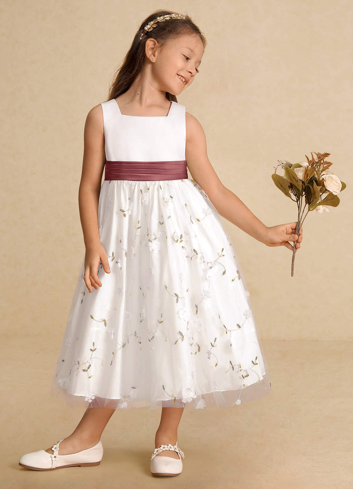Azazie Pollie Flower Girl Klänningar Klä A-Linje i Tyll Rosett image3