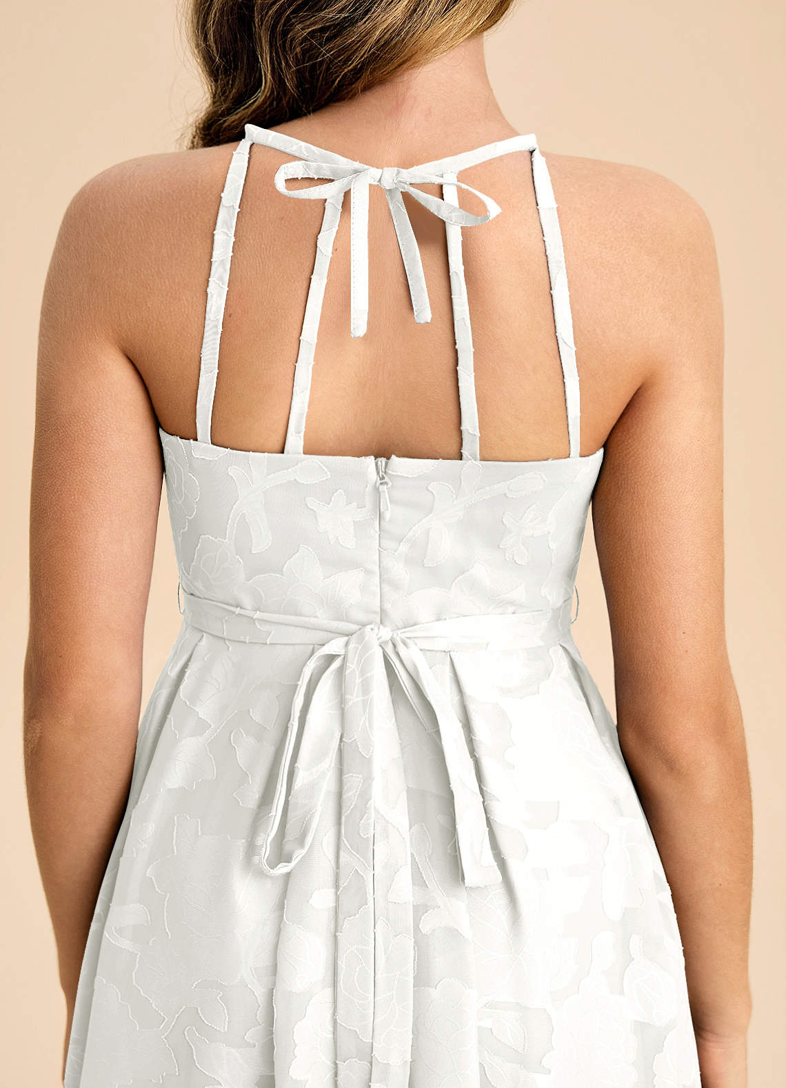 Azazie Arianthe Junior White A-Line Pleated Floral Burnout Dress image6