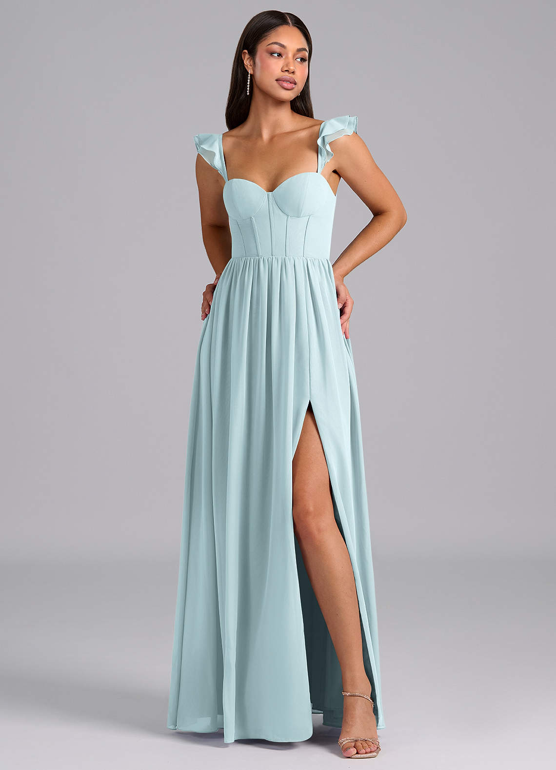 Azazie Denisse Bridesmaid Dresses Mist A-Line Ruched Chiffon Dress image1