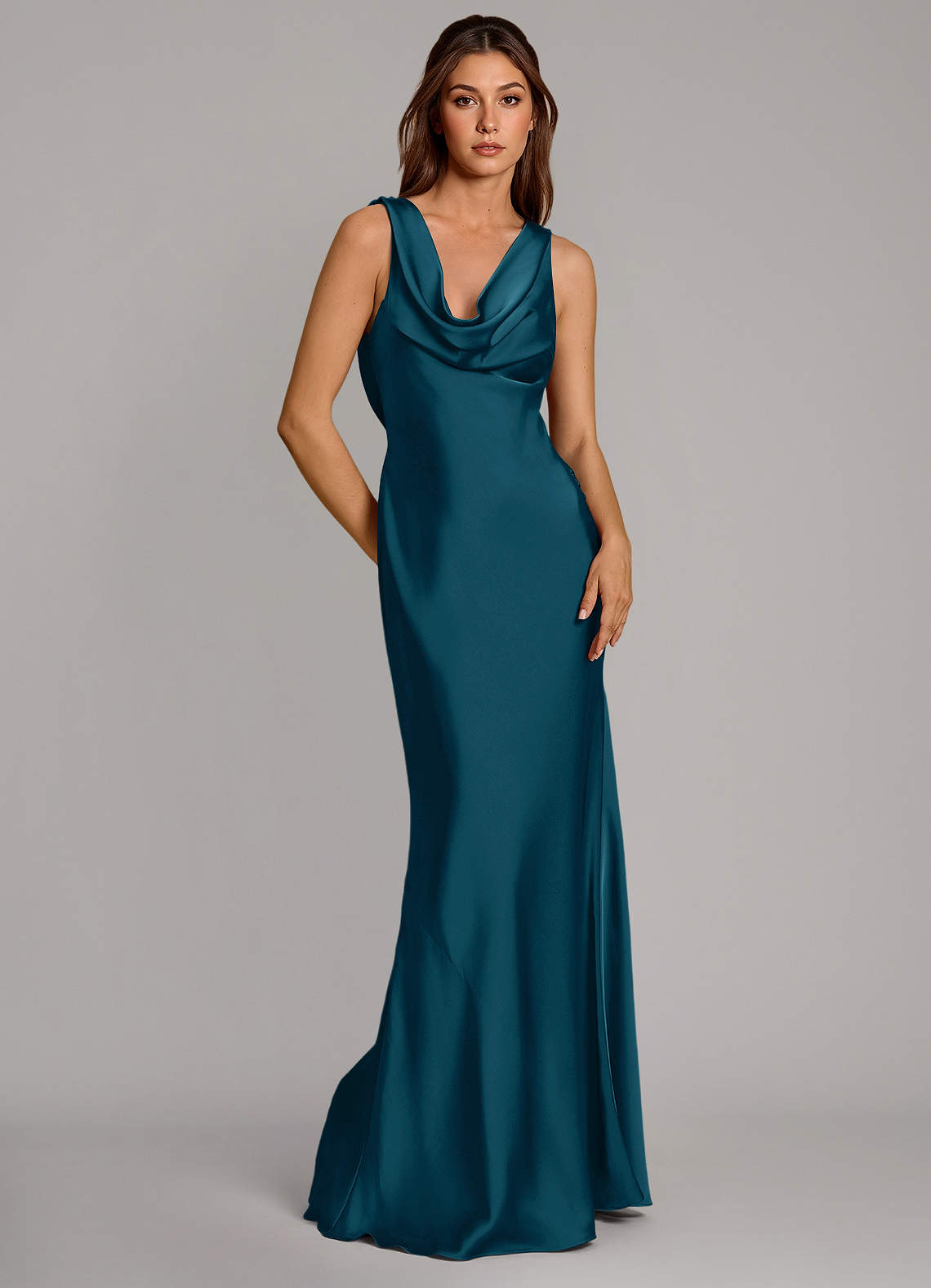 Azazie Cheryl Bridesmaid Dresses Ink Blue Mermaid Stretch Satin Dress image1