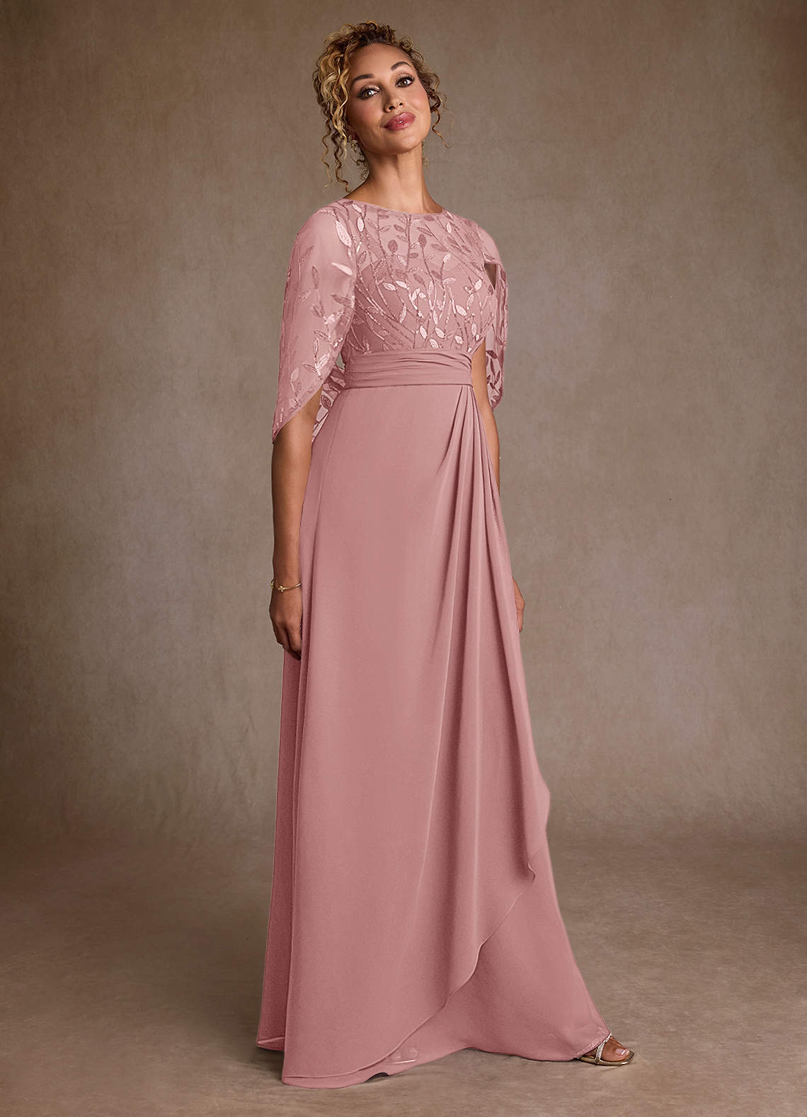 Azazie Beckley Dusty Rose A-Line Lace Chiffon Dress | Azazie
