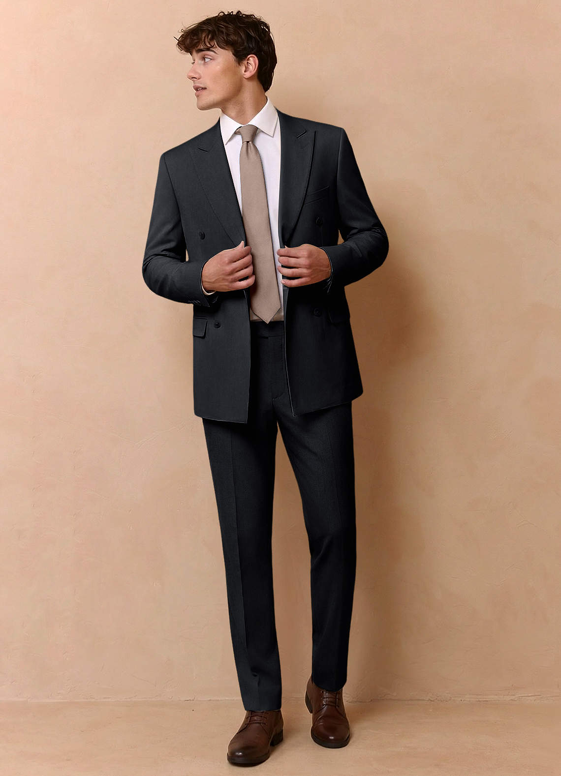 Collins Charcoal Double Breasted Wool Blend Suit | Suit Sets |Azazie