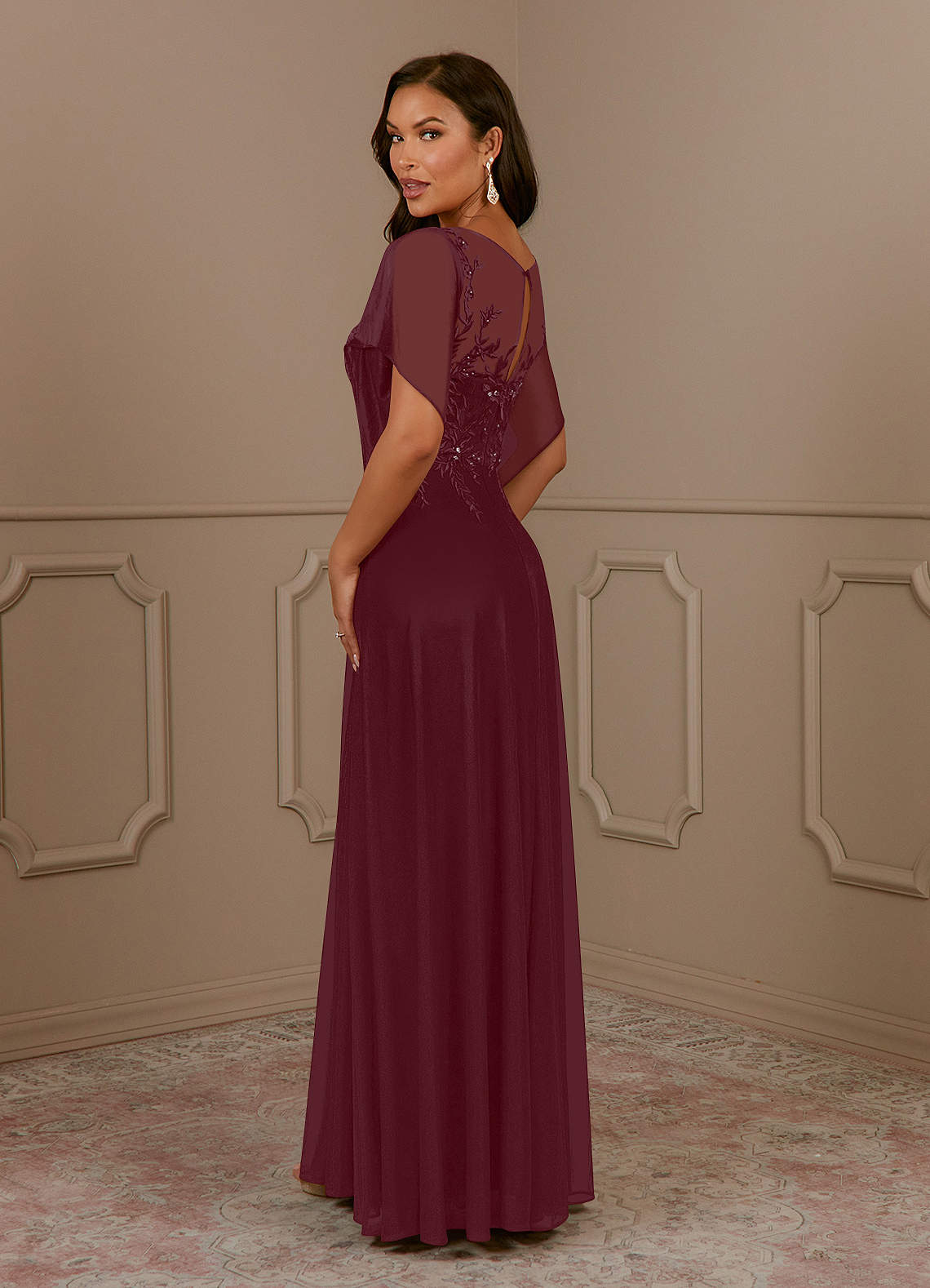 Azazie Cavell Vente Finale Robe Trapèze en Maille Paillettes Cabernet image4