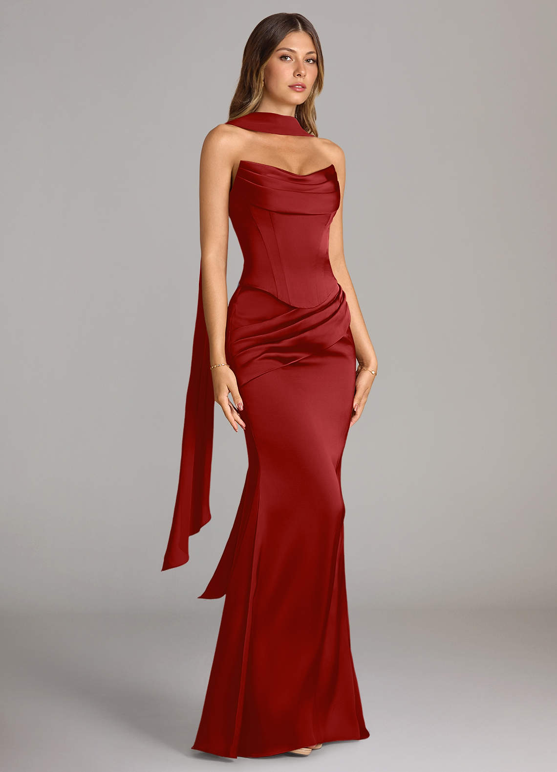Azazie Sorrel At-home Try On Dresses Black Mermaid Strapless Stretch Satin Convertible Dress image2