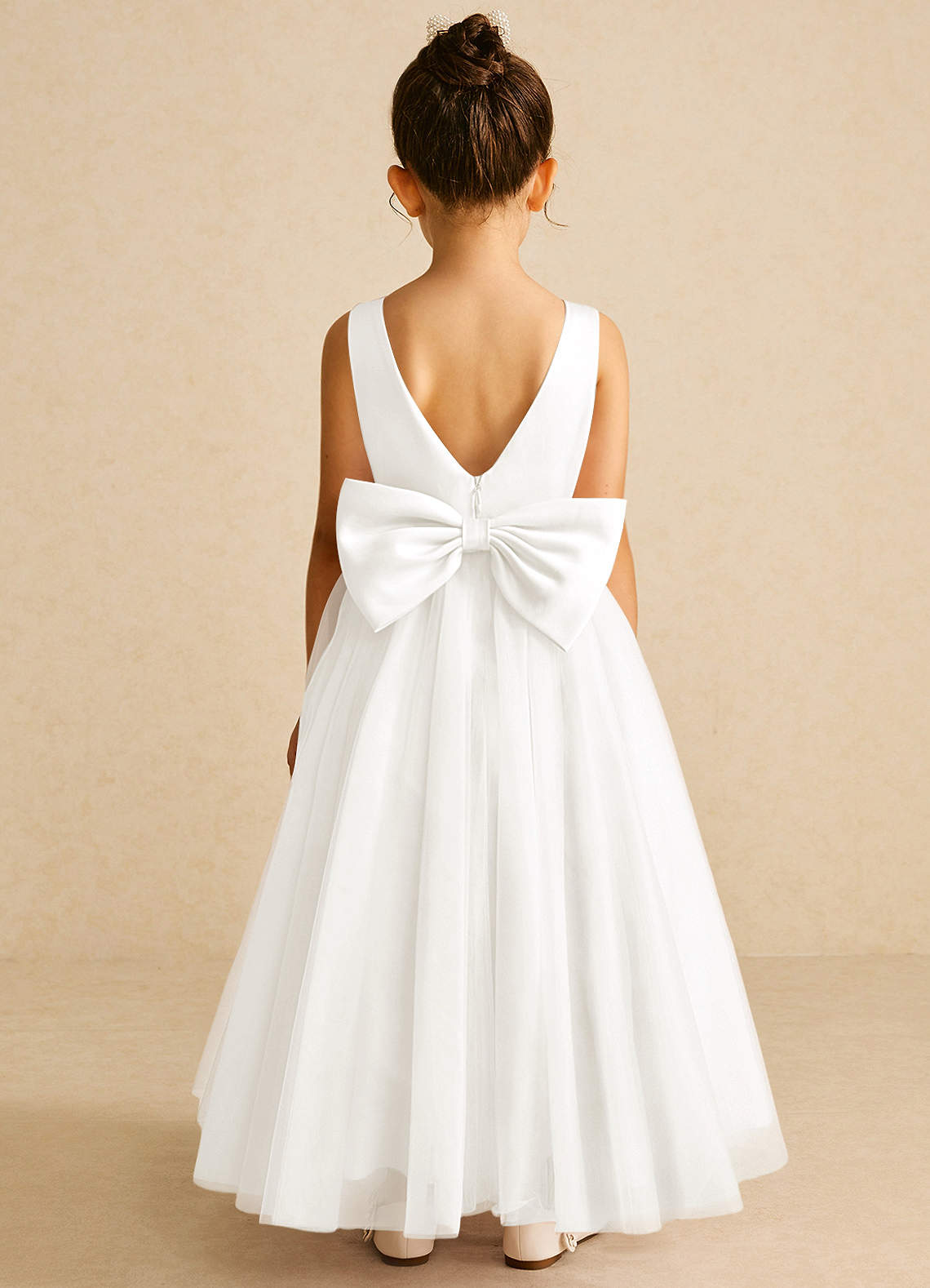 Azazie Pumpkin Flower Girl Dresses Ivory A-Line Convertible Tulle Dress image5