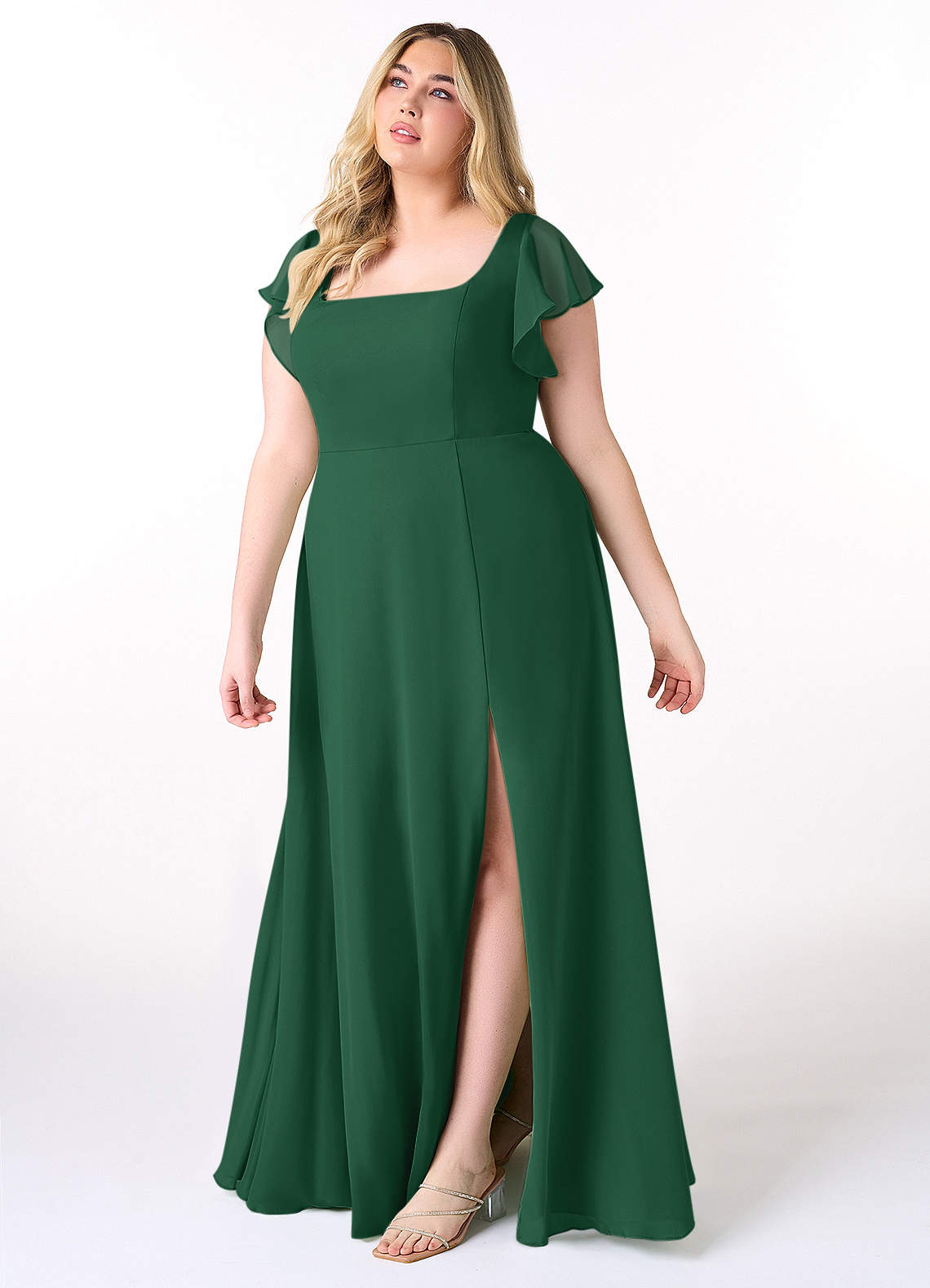 Azazie Bondi Bridesmaid Dresses Dark Green A-Line Ruffled Chiffon Dress image8